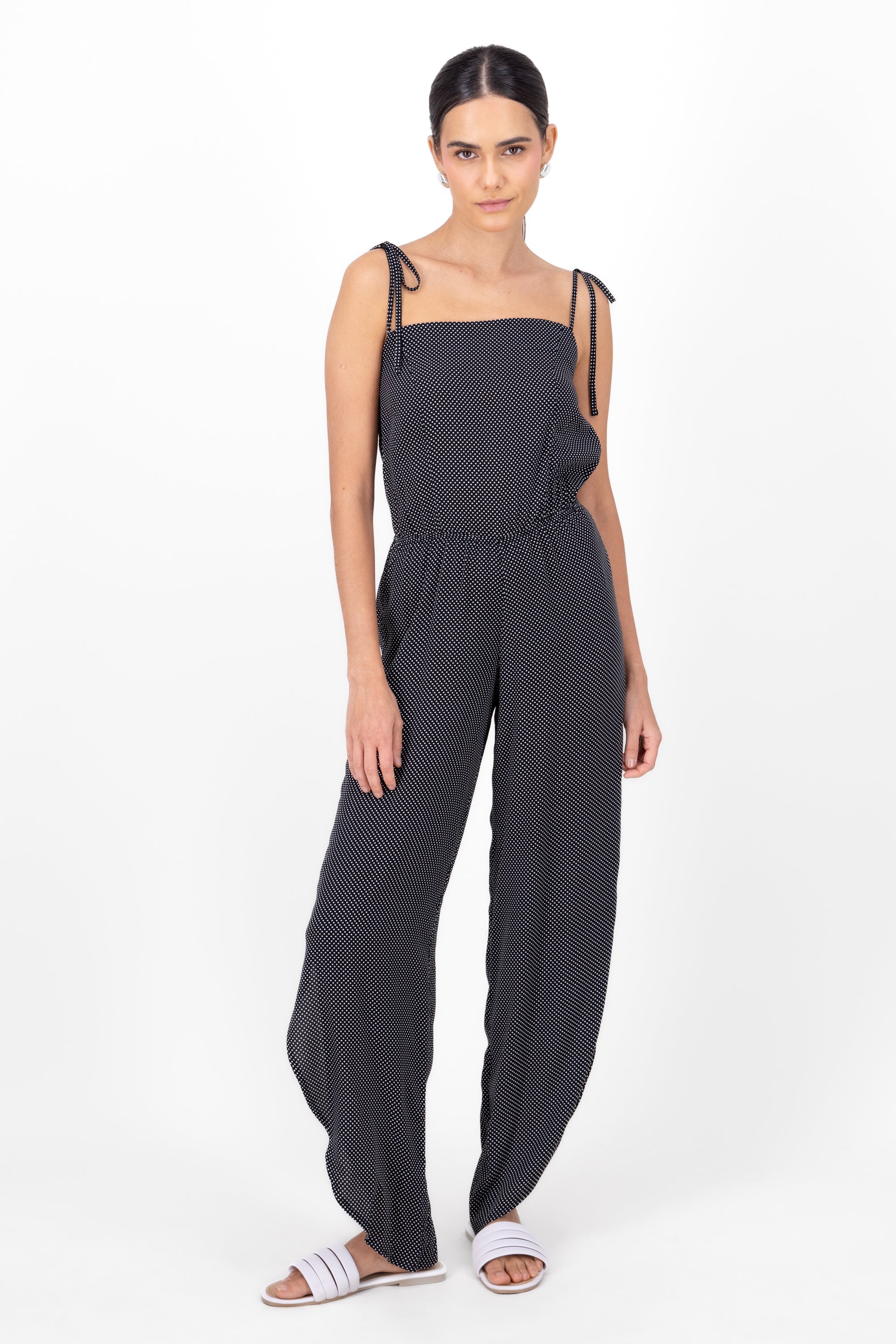 Jumpsuit lunares detalle aberturas NEGRO COMBO