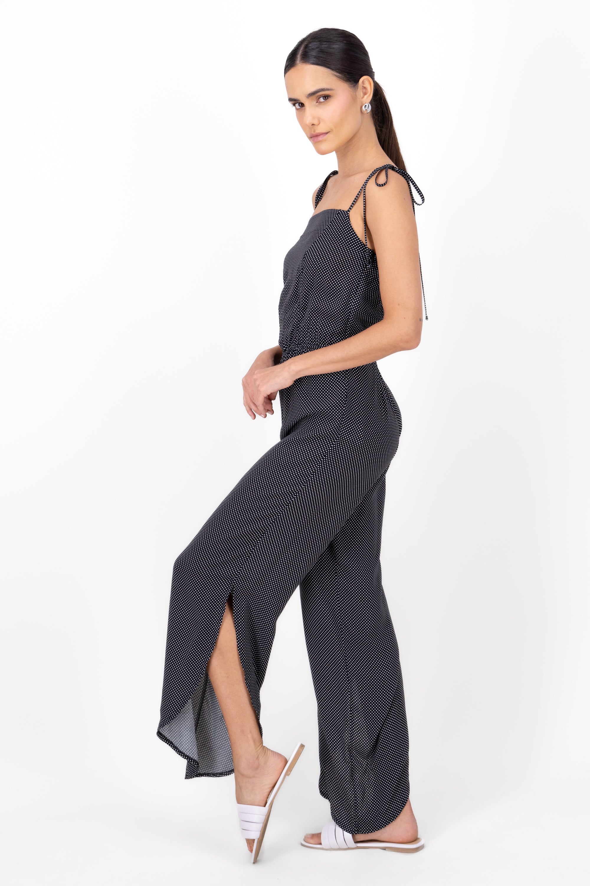 Jumpsuit lunares detalle aberturas NEGRO COMBO