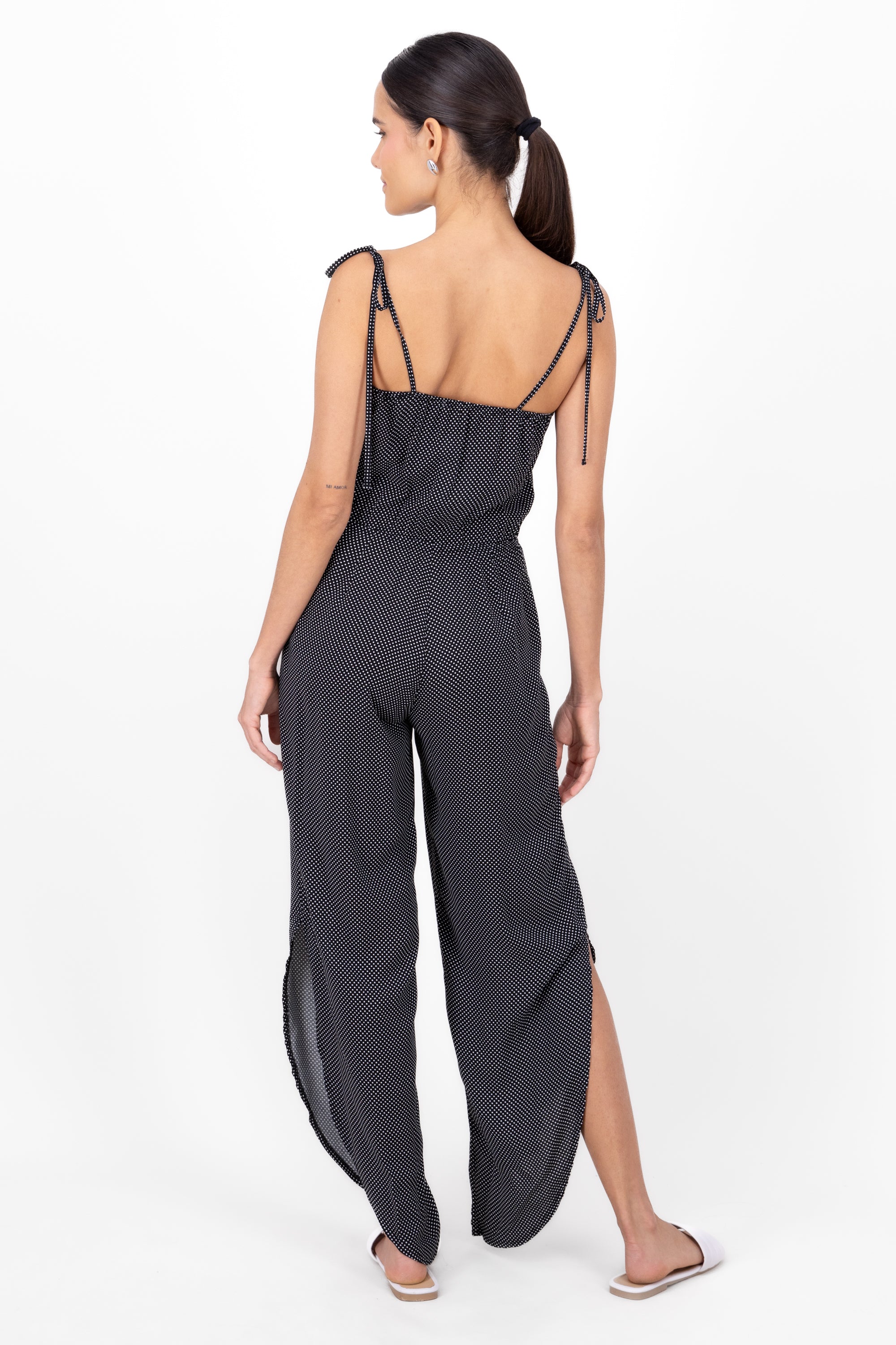 Jumpsuit lunares detalle aberturas NEGRO COMBO