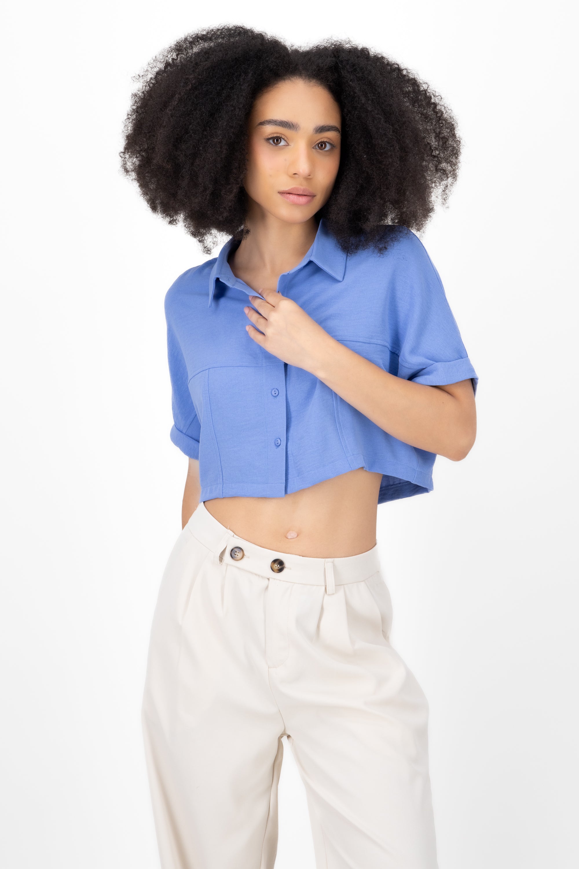 Camisa crop textura AZUL CIELO