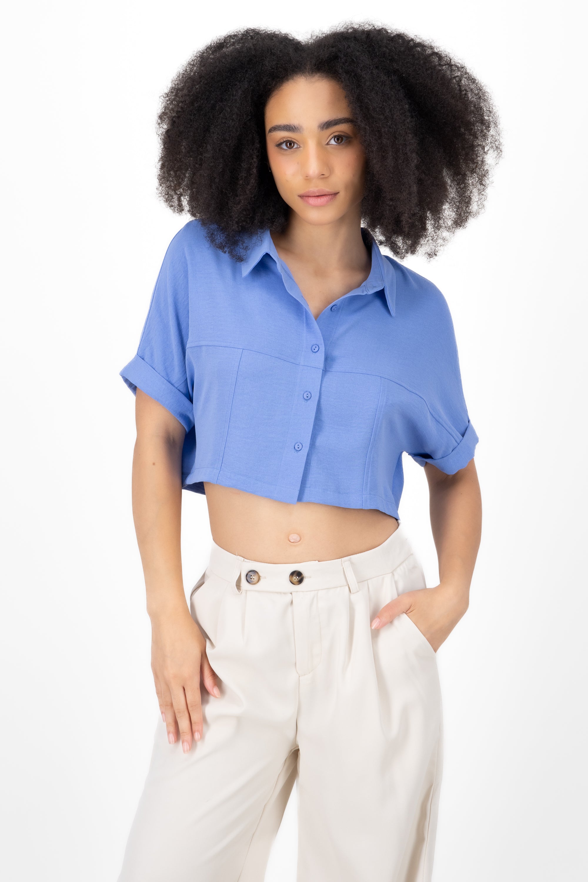 Camisa crop textura AZUL CIELO