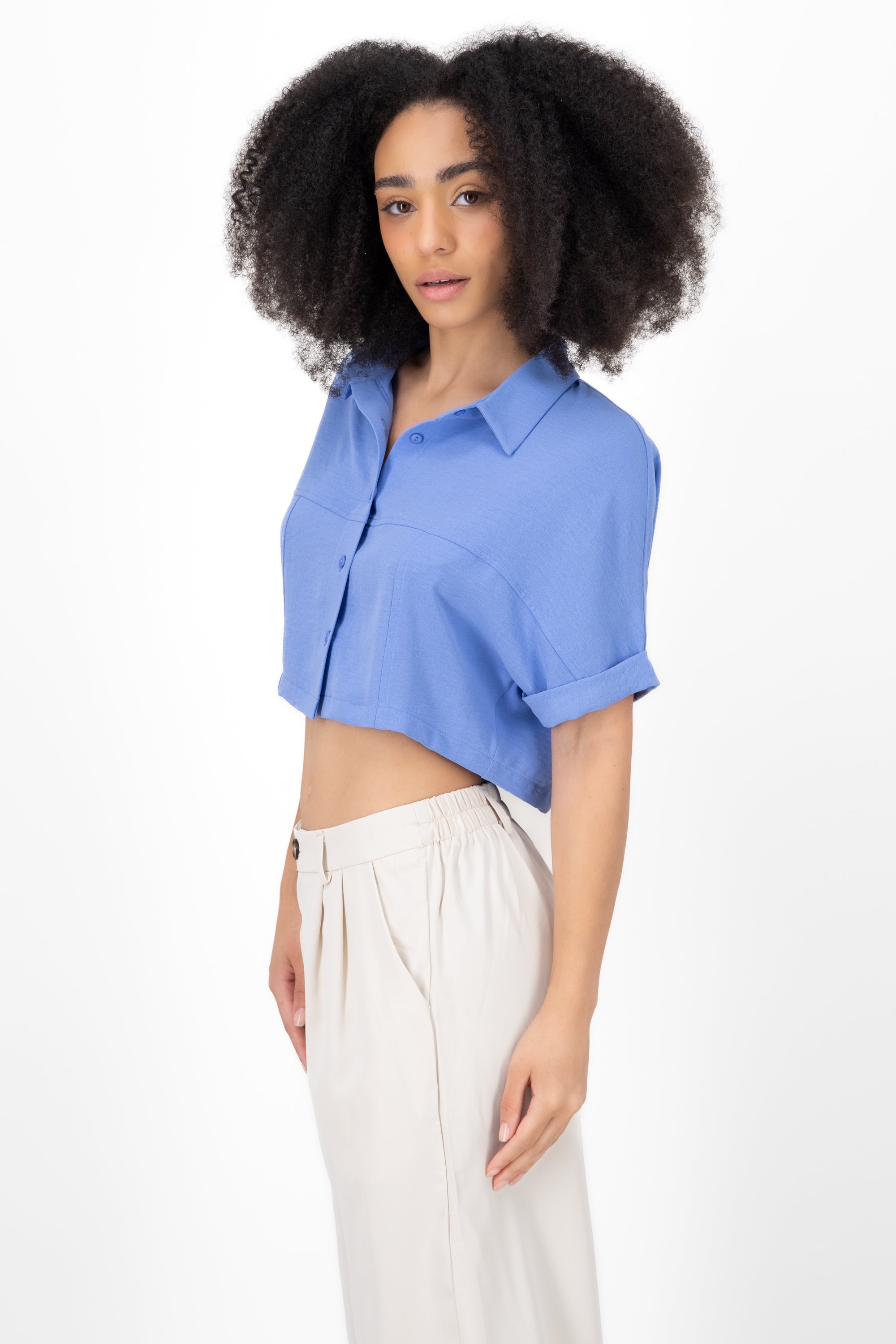 Camisa crop textura AZUL CIELO