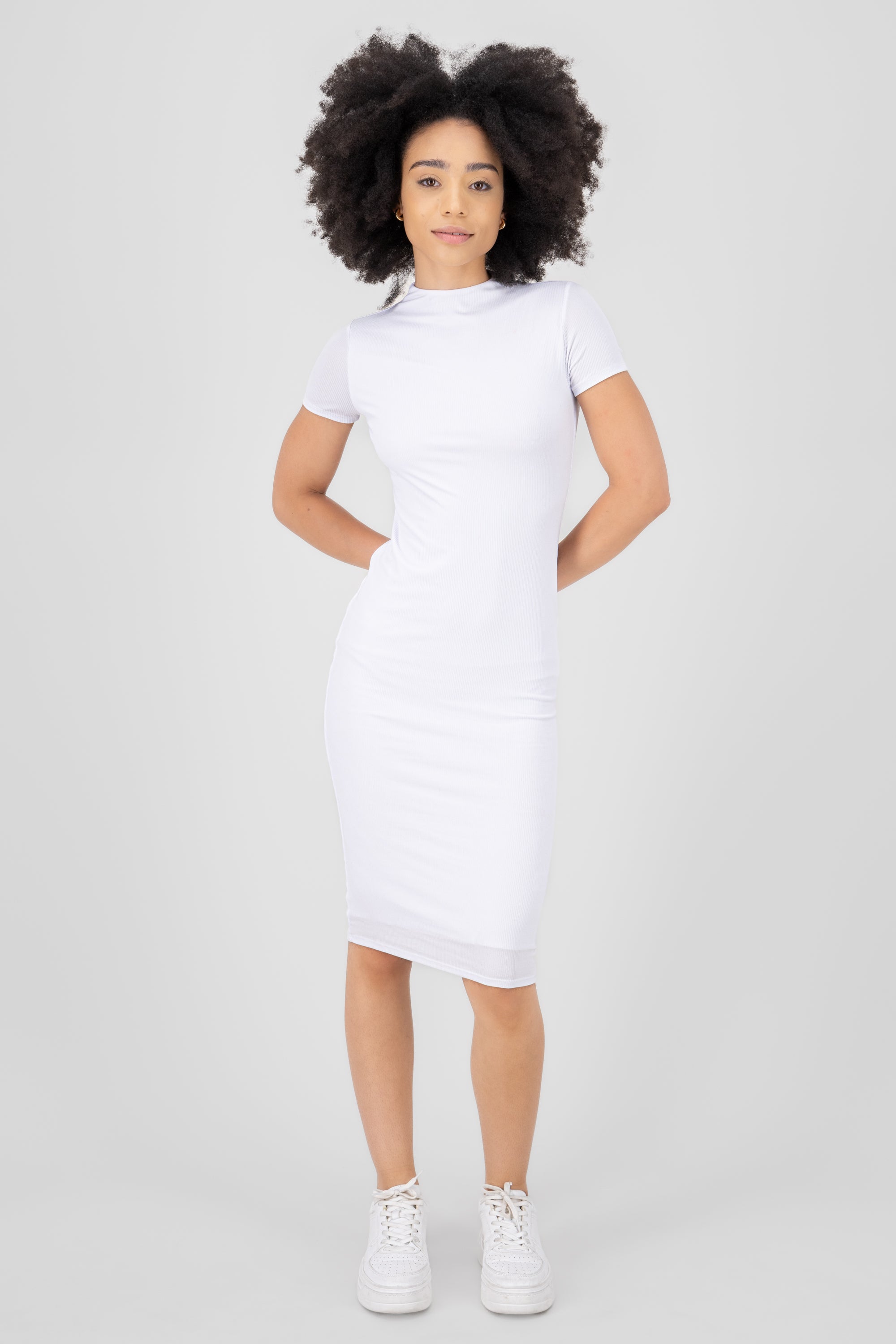 Vestido midi rib escote alto BLANCO