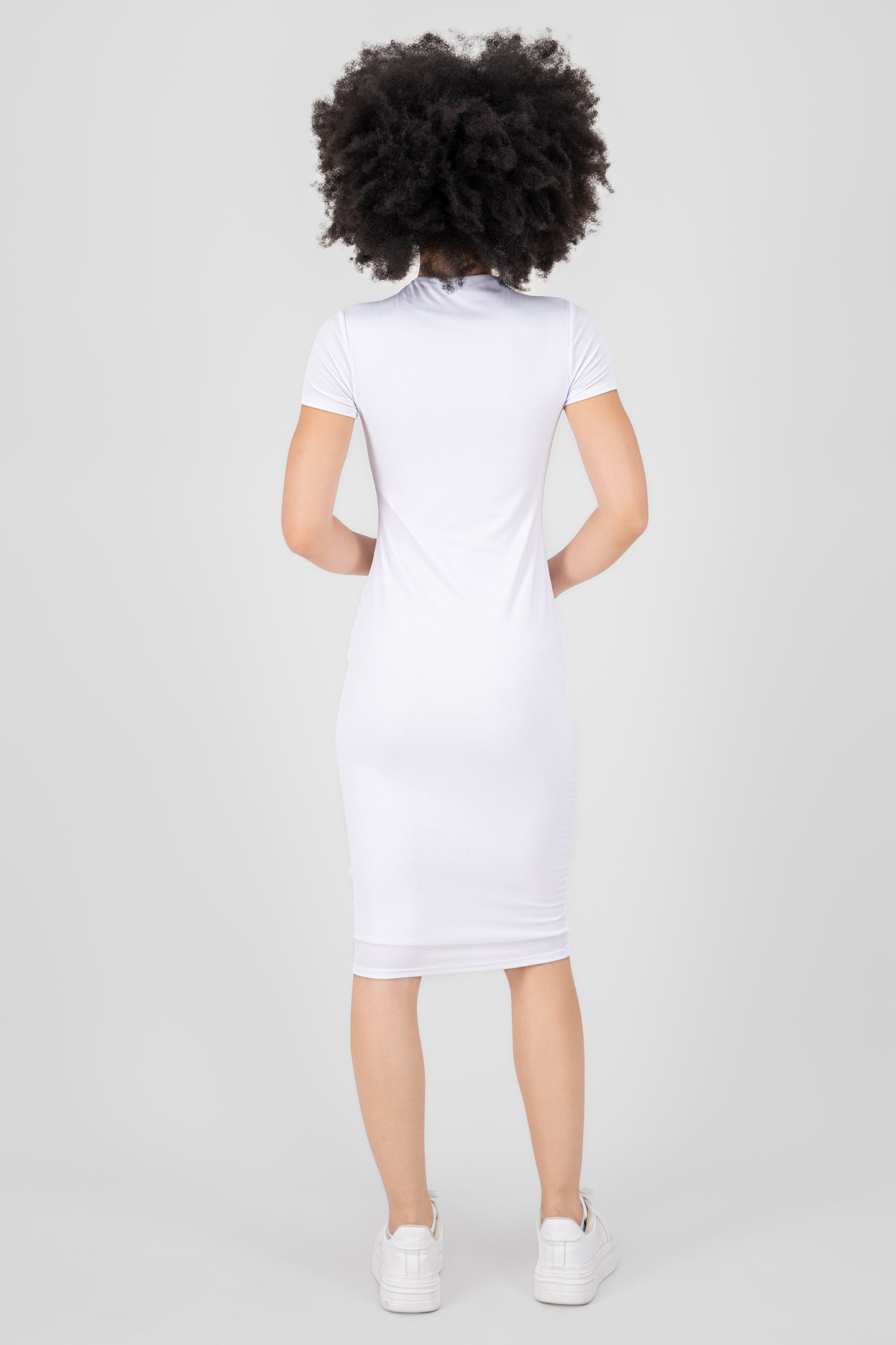 Vestido midi rib escote alto BLANCO