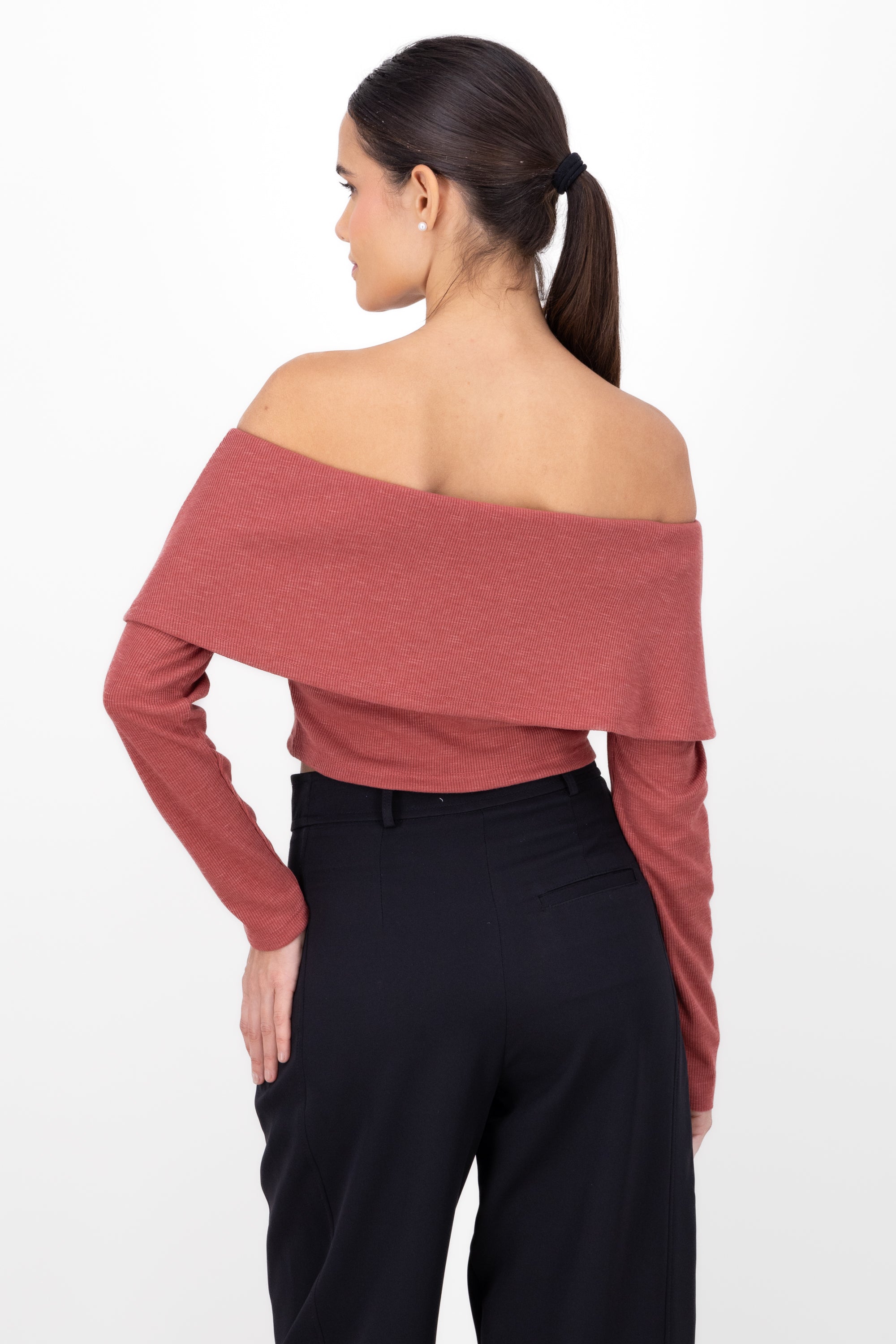 RIB OFF Shoulder blouse MALLOW