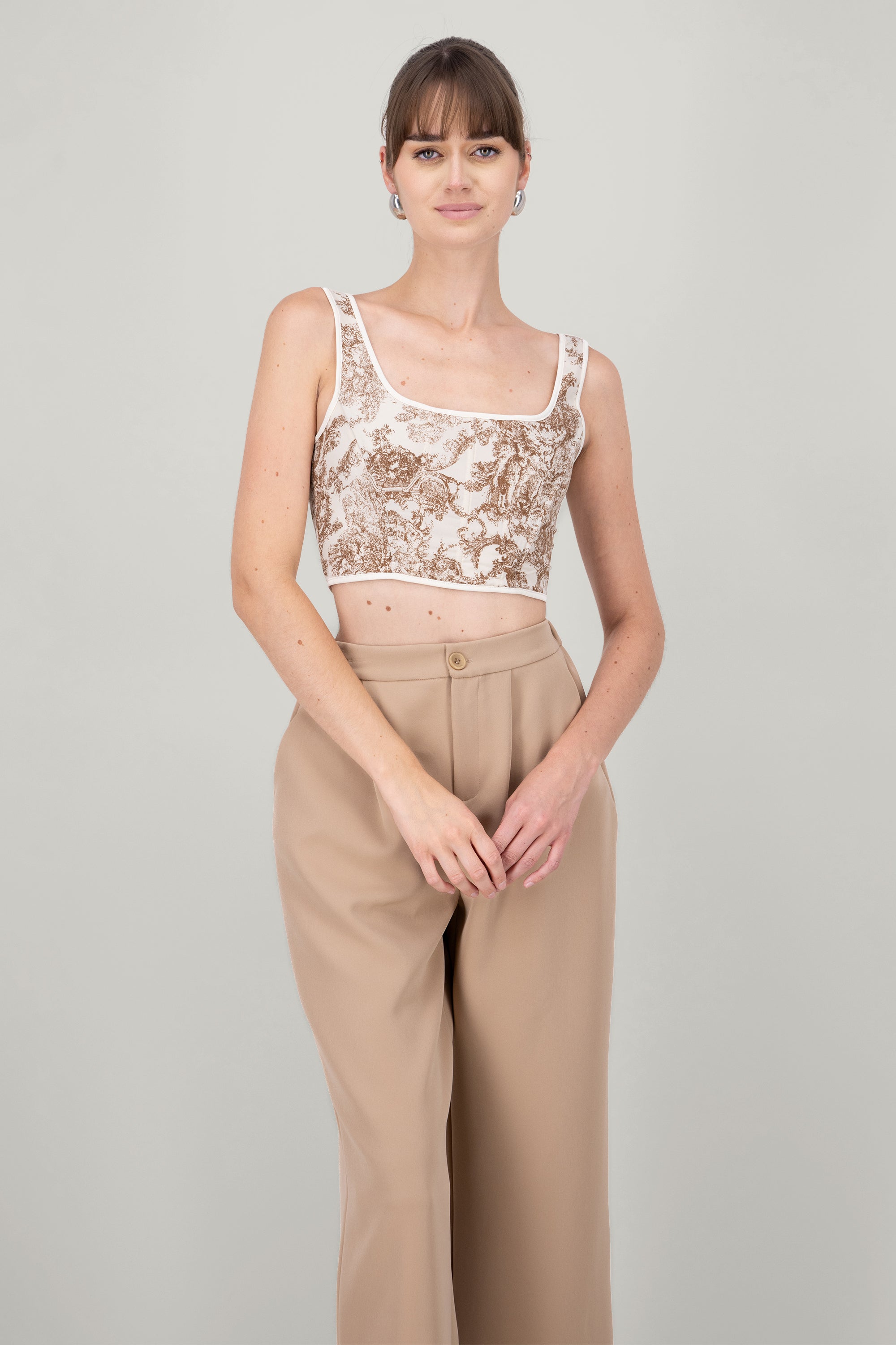 Blusa corset estampado con varilla CAFE COMBO