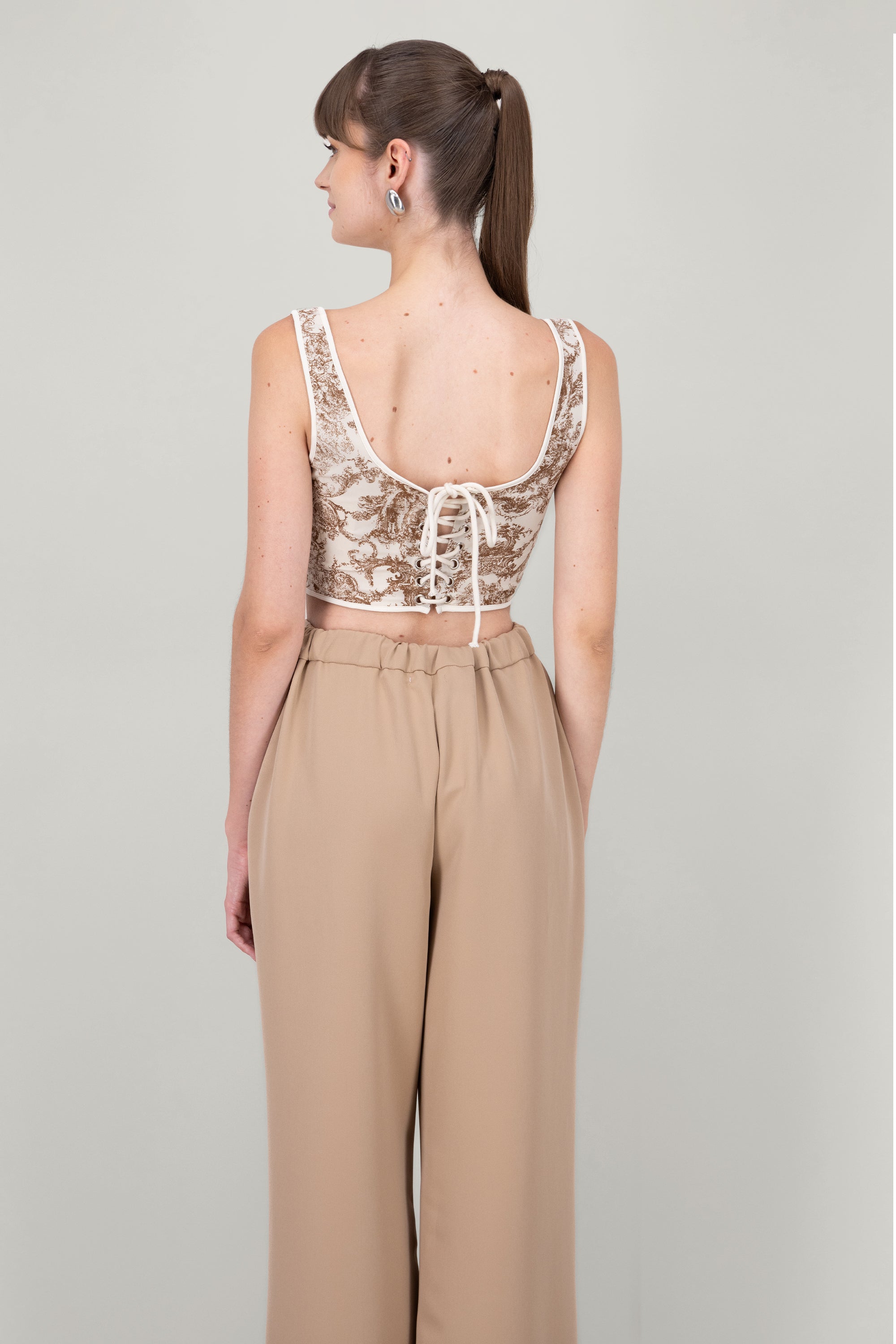 Blusa corset estampado con varilla CAFE COMBO