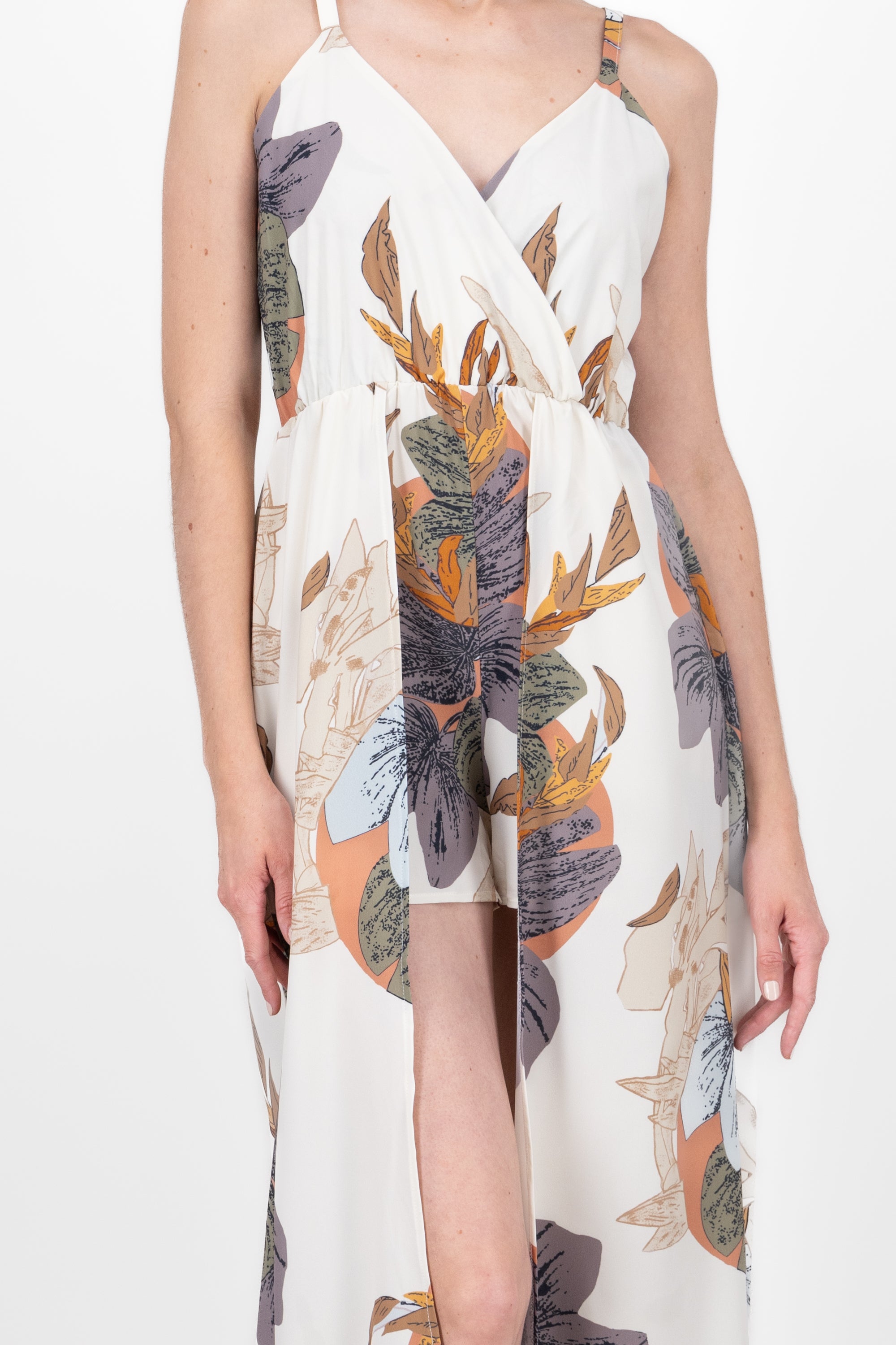 Tropical printing detail neckline BEIGE