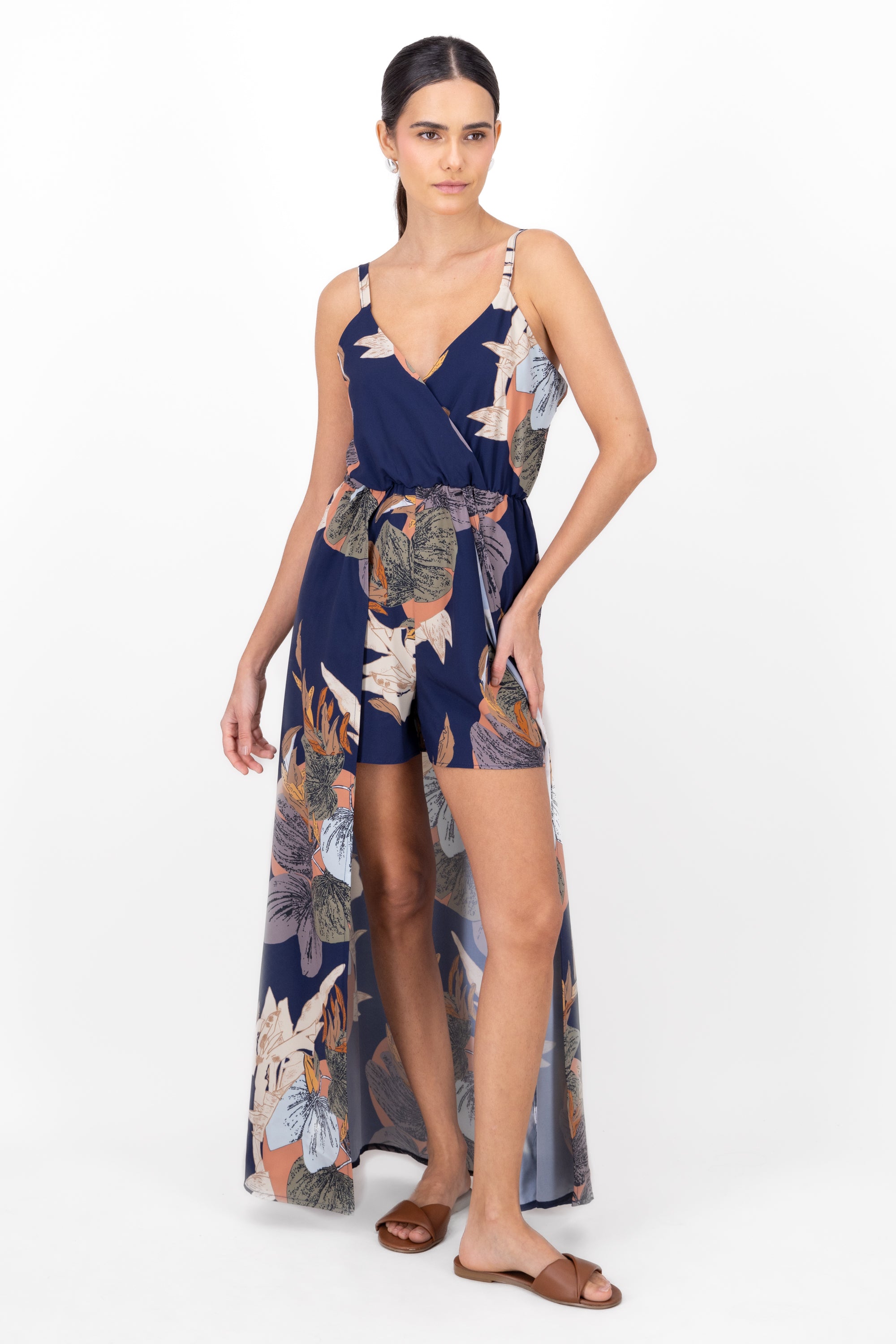 Romper estampado tropical detalle escote MARINO COMBO