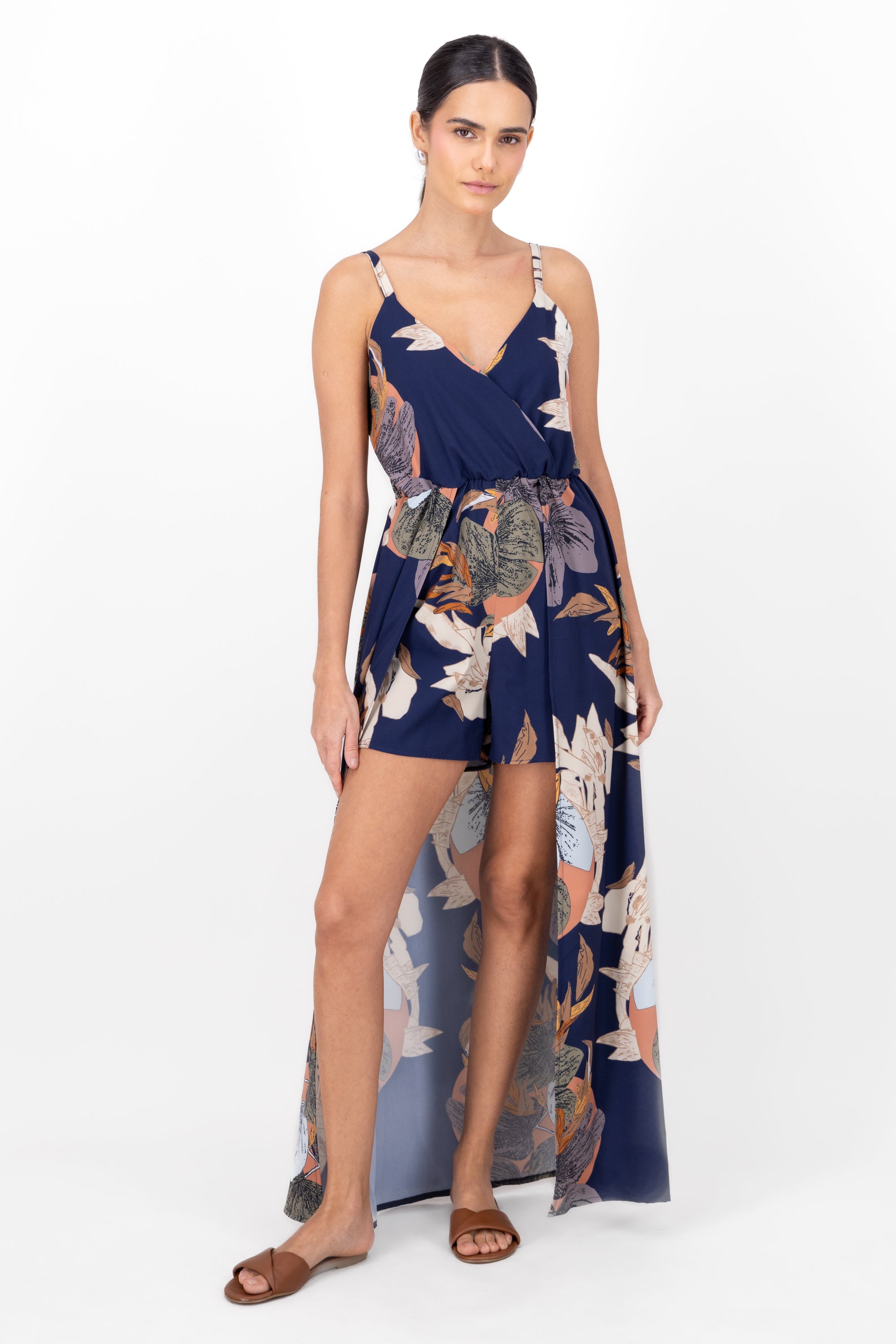 Romper estampado tropical detalle escote MARINO COMBO