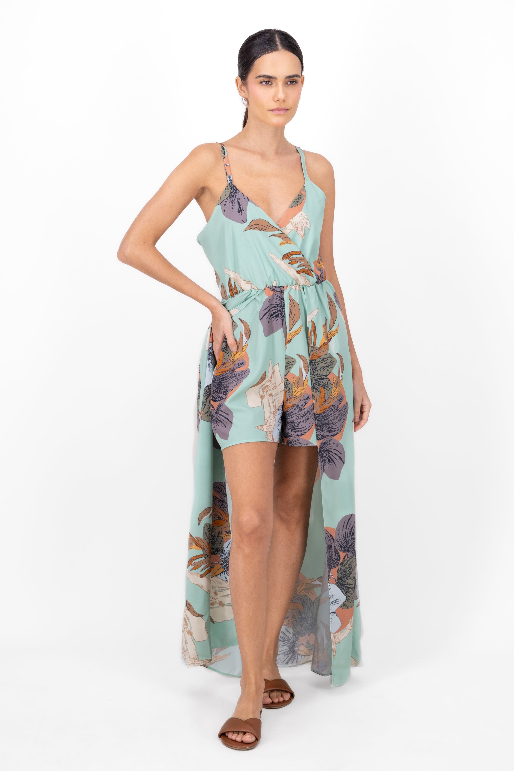 Tropical printing detail neckline Sage