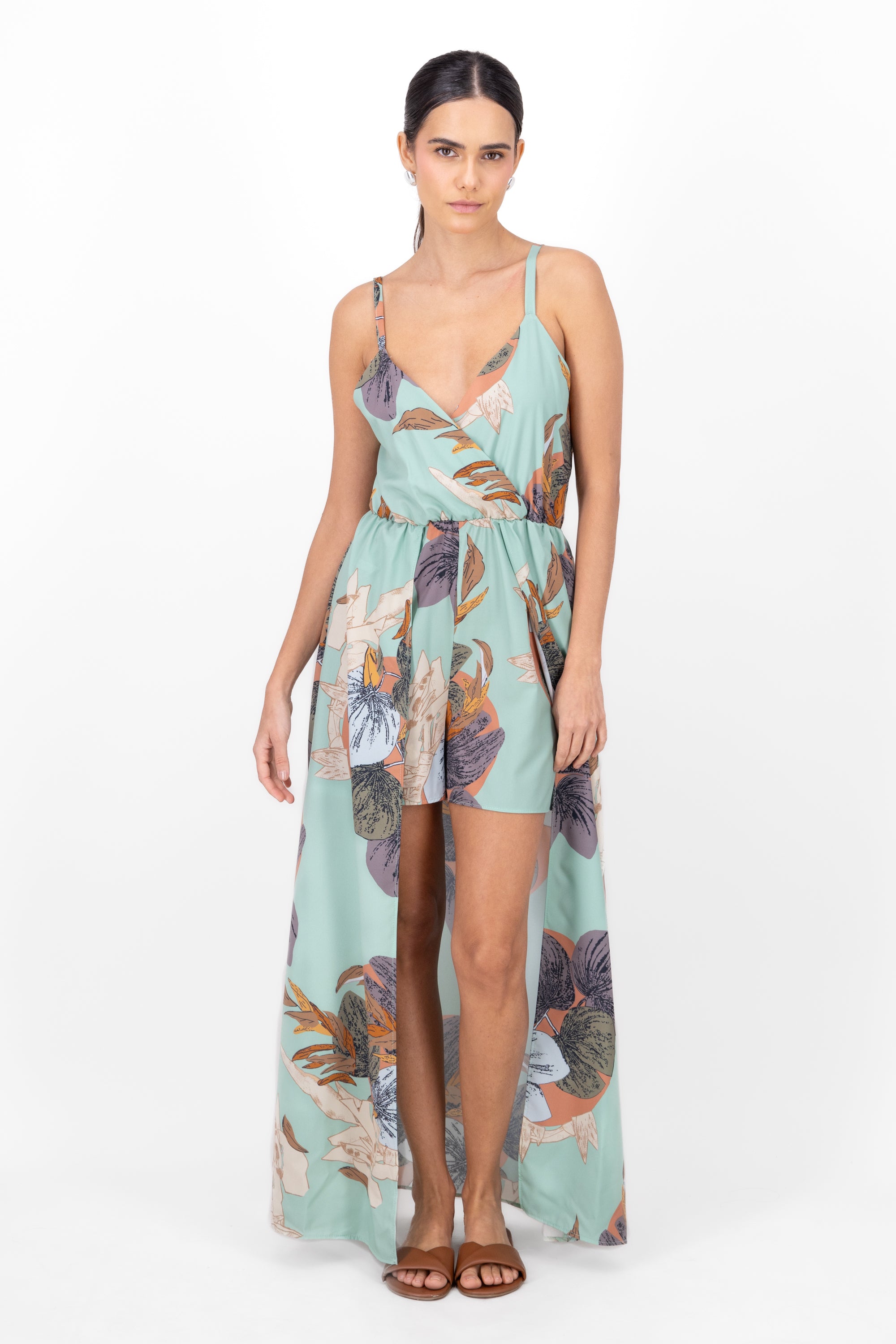 Tropical printing detail neckline Sage