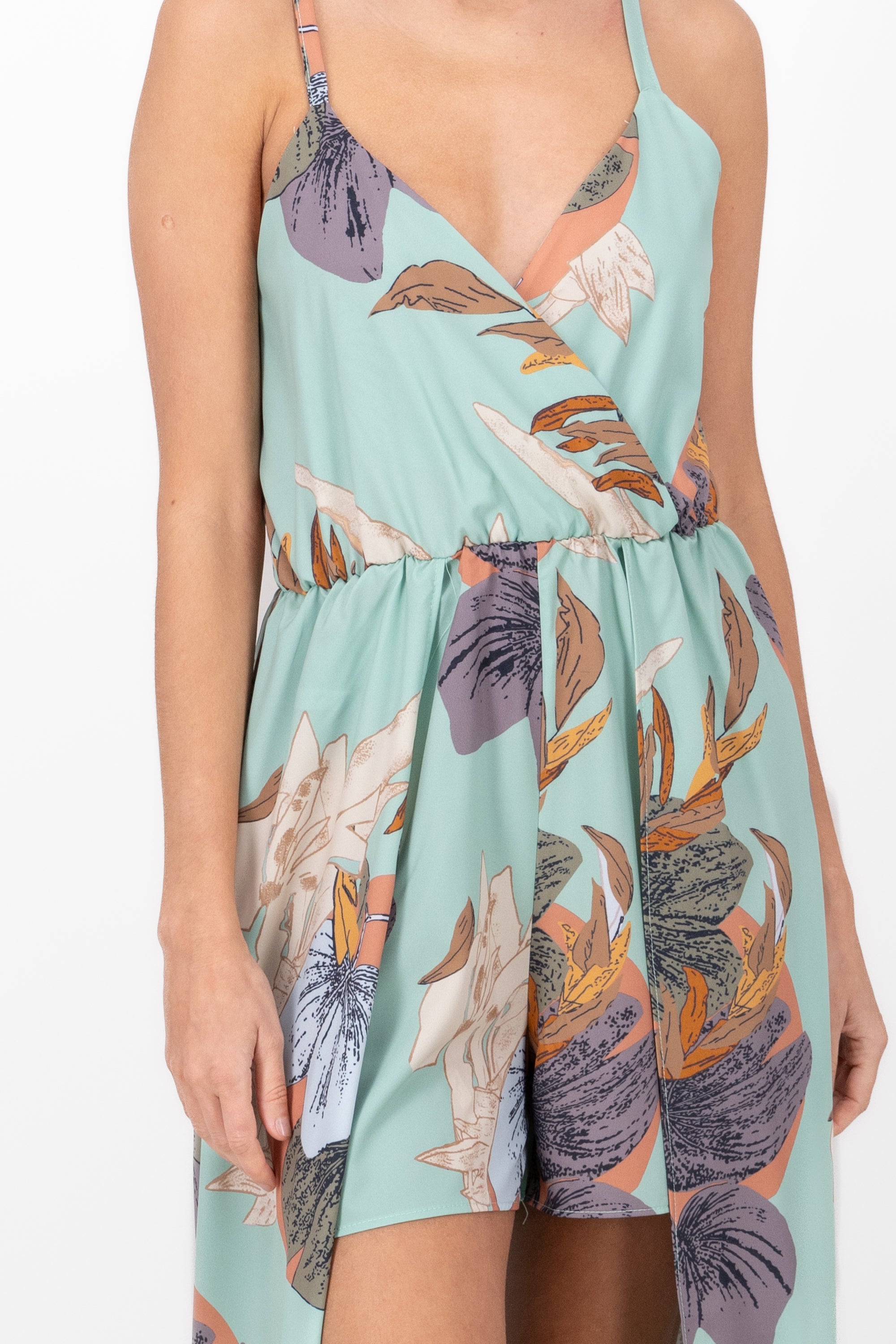 Tropical printing detail neckline Sage