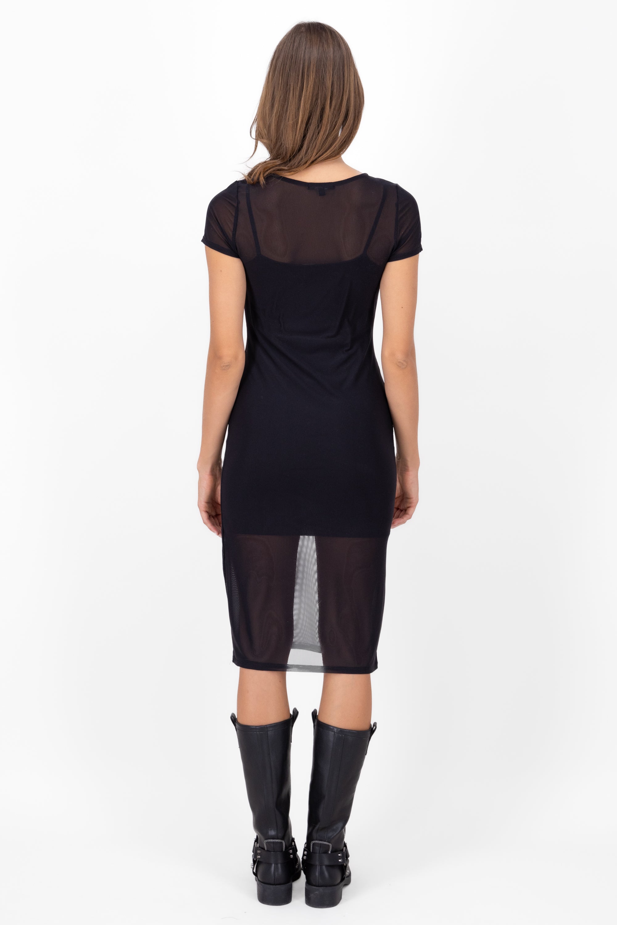 Bodycon dress with long mesh of mesh BLACK