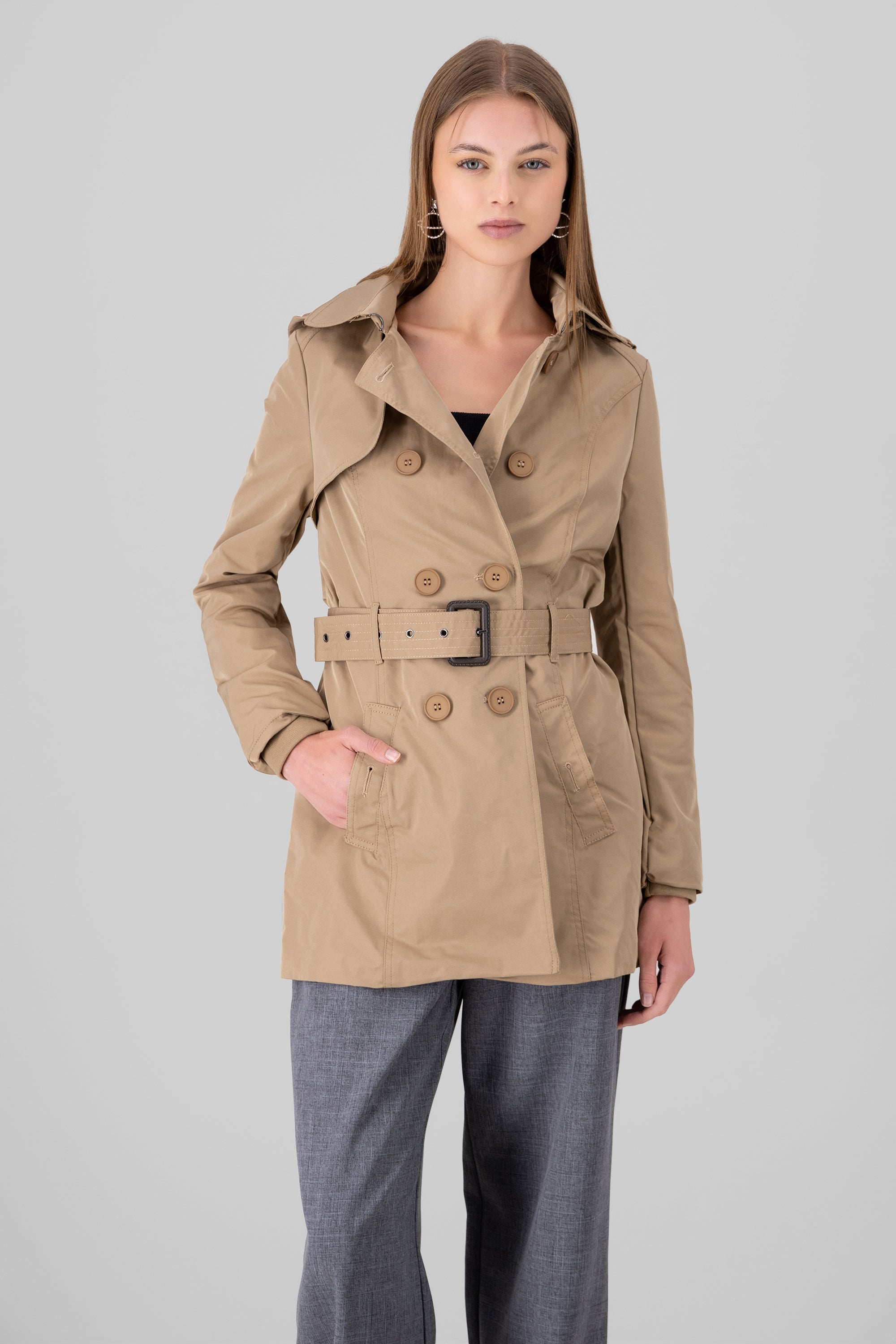 Gabardina Monochromatic buttons BEIGE