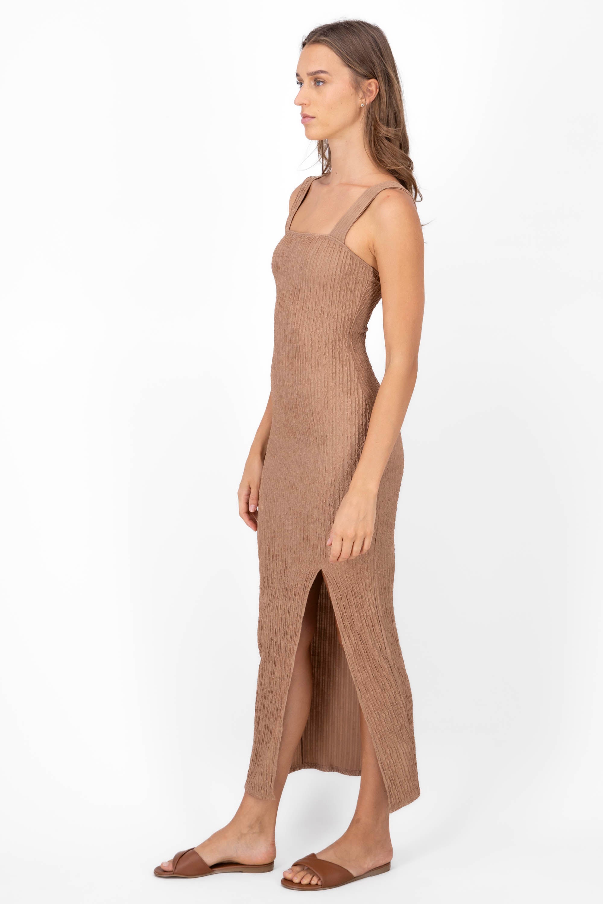 Vestido maxi textura KHAKI