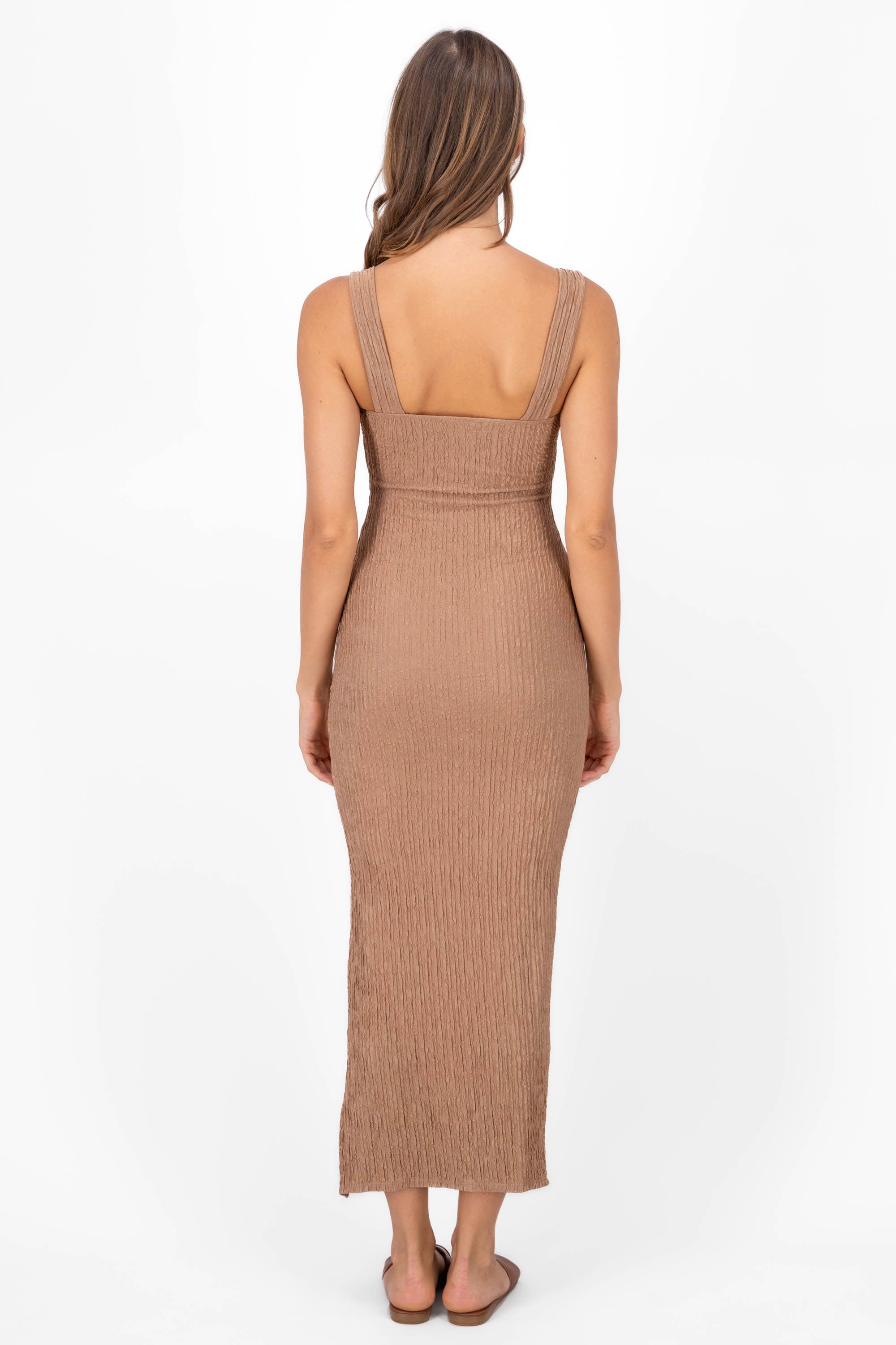 Vestido maxi textura KHAKI