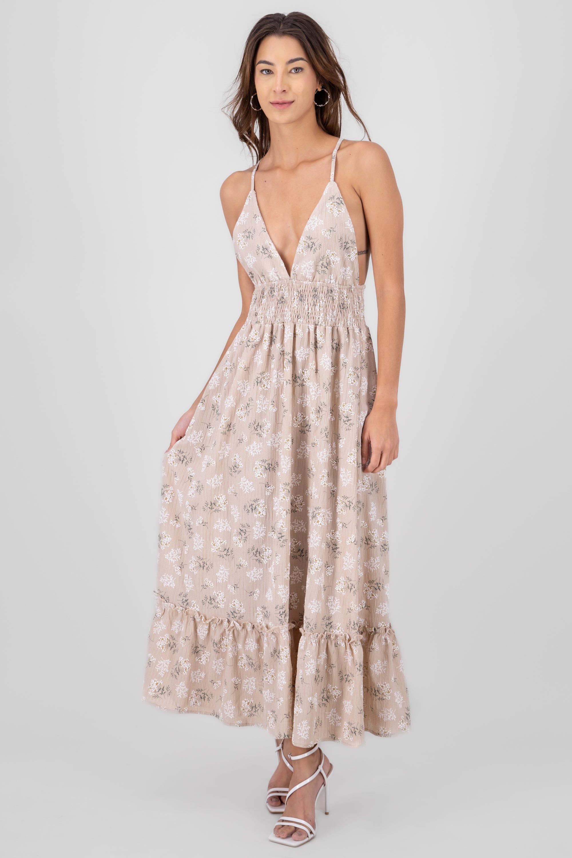 Maxi Flores dress Khaki Combo