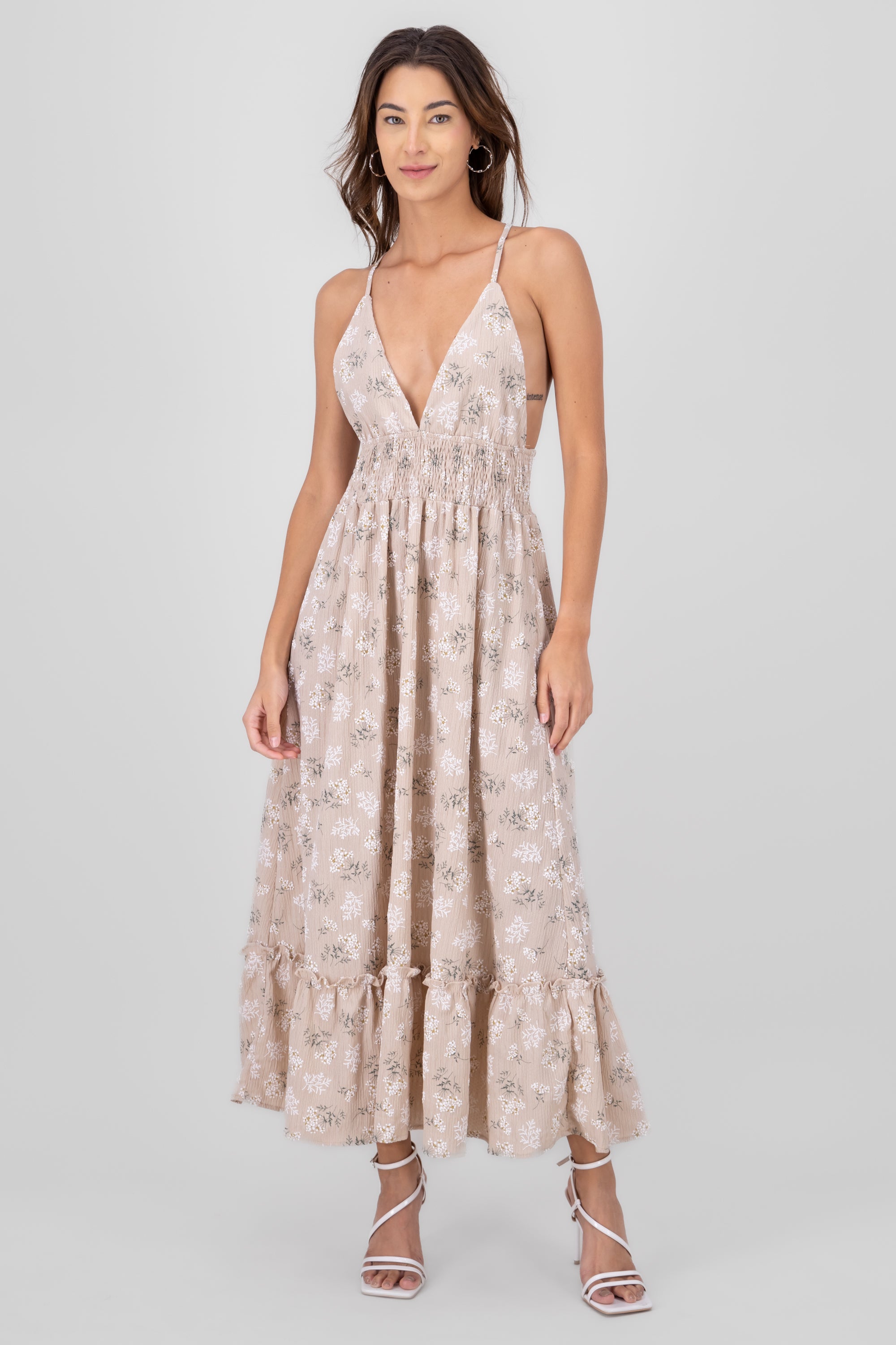 Maxi Flores dress Khaki Combo