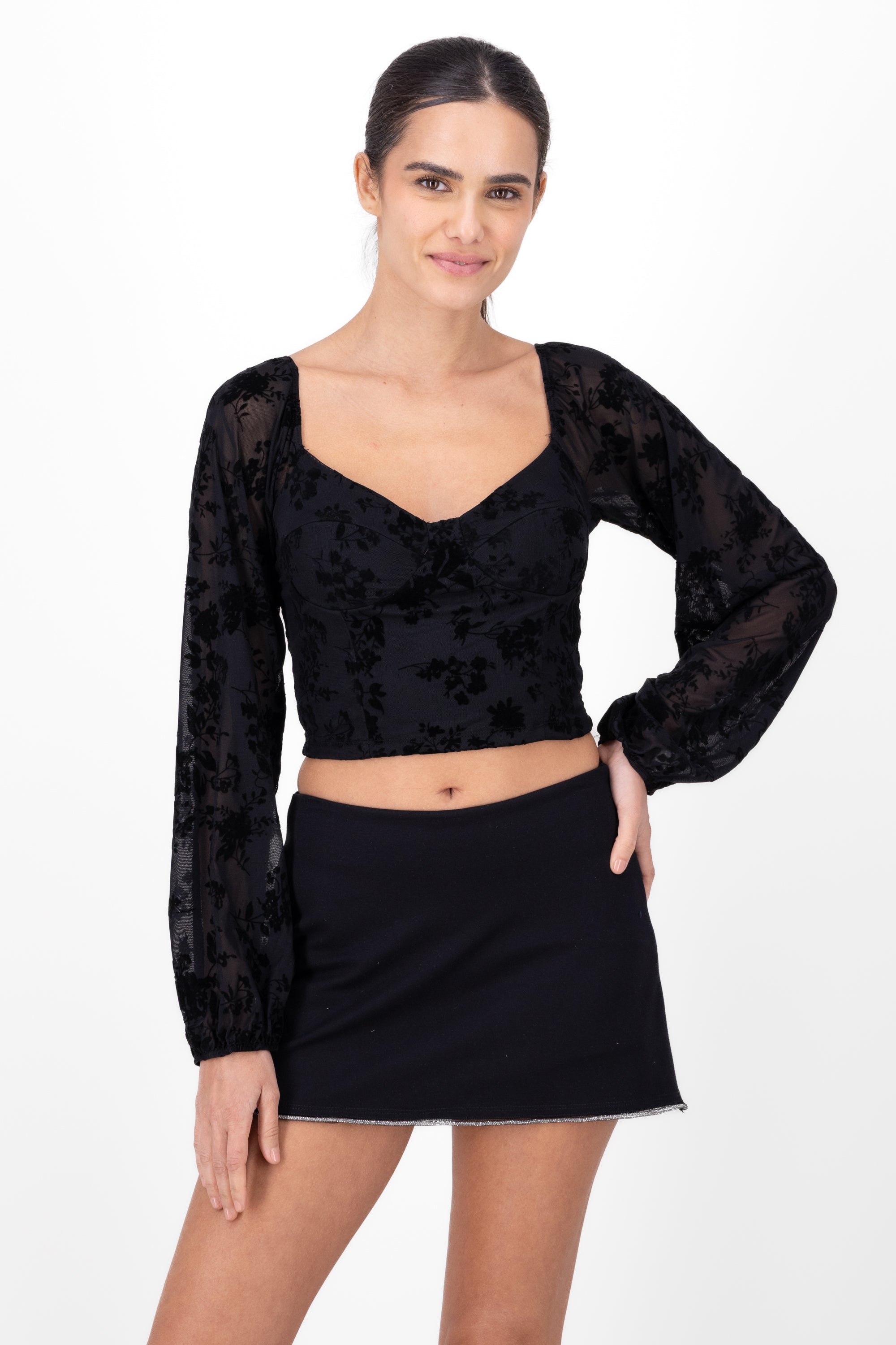 TOP WITH FLOWER Cups BLACK