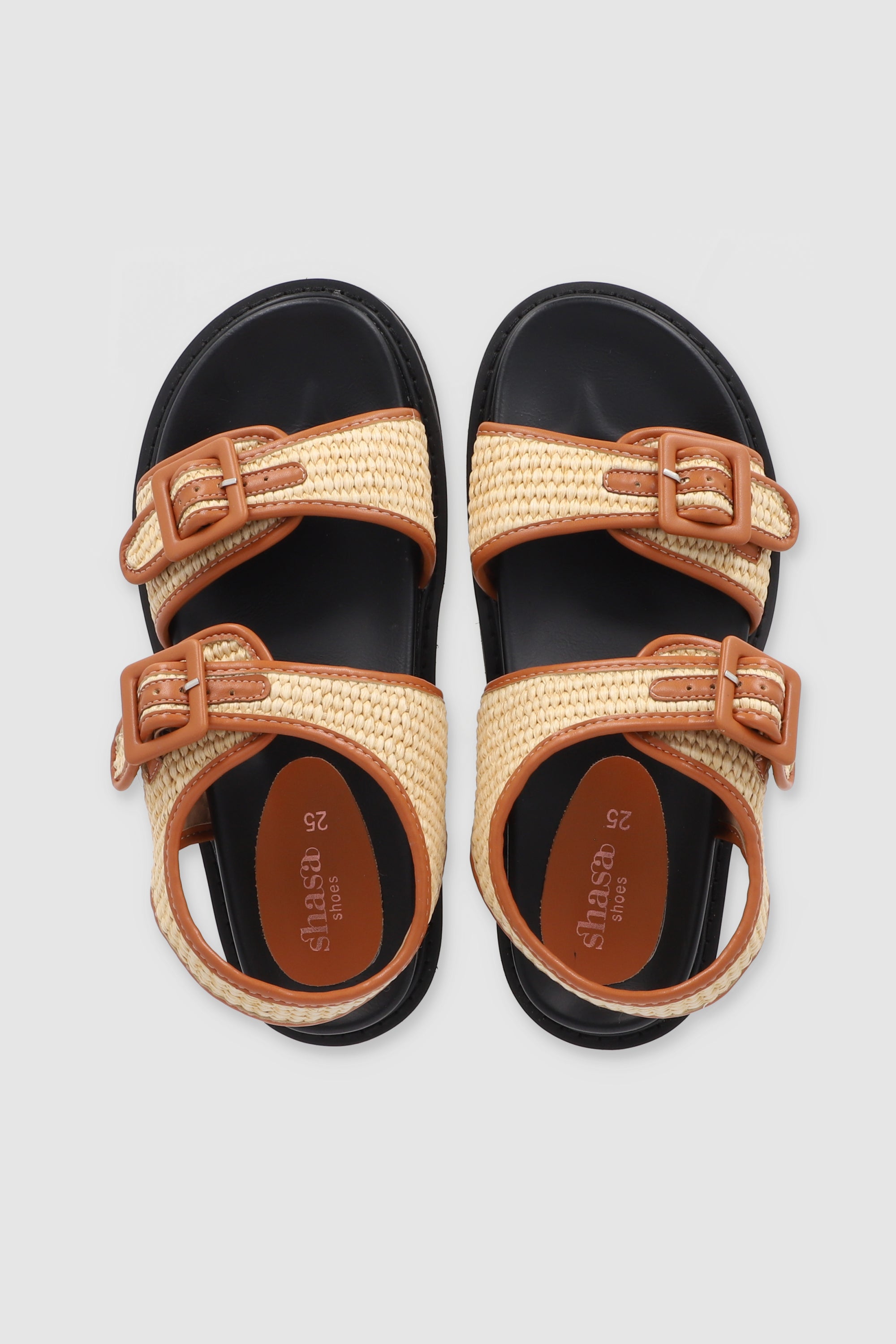 Sandalia dos tiras tejido detalle borde TAN