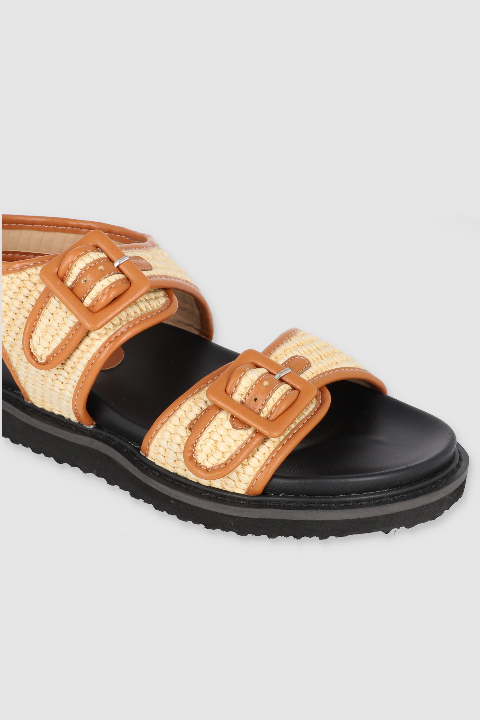 Sandalia dos tiras tejido detalle borde TAN