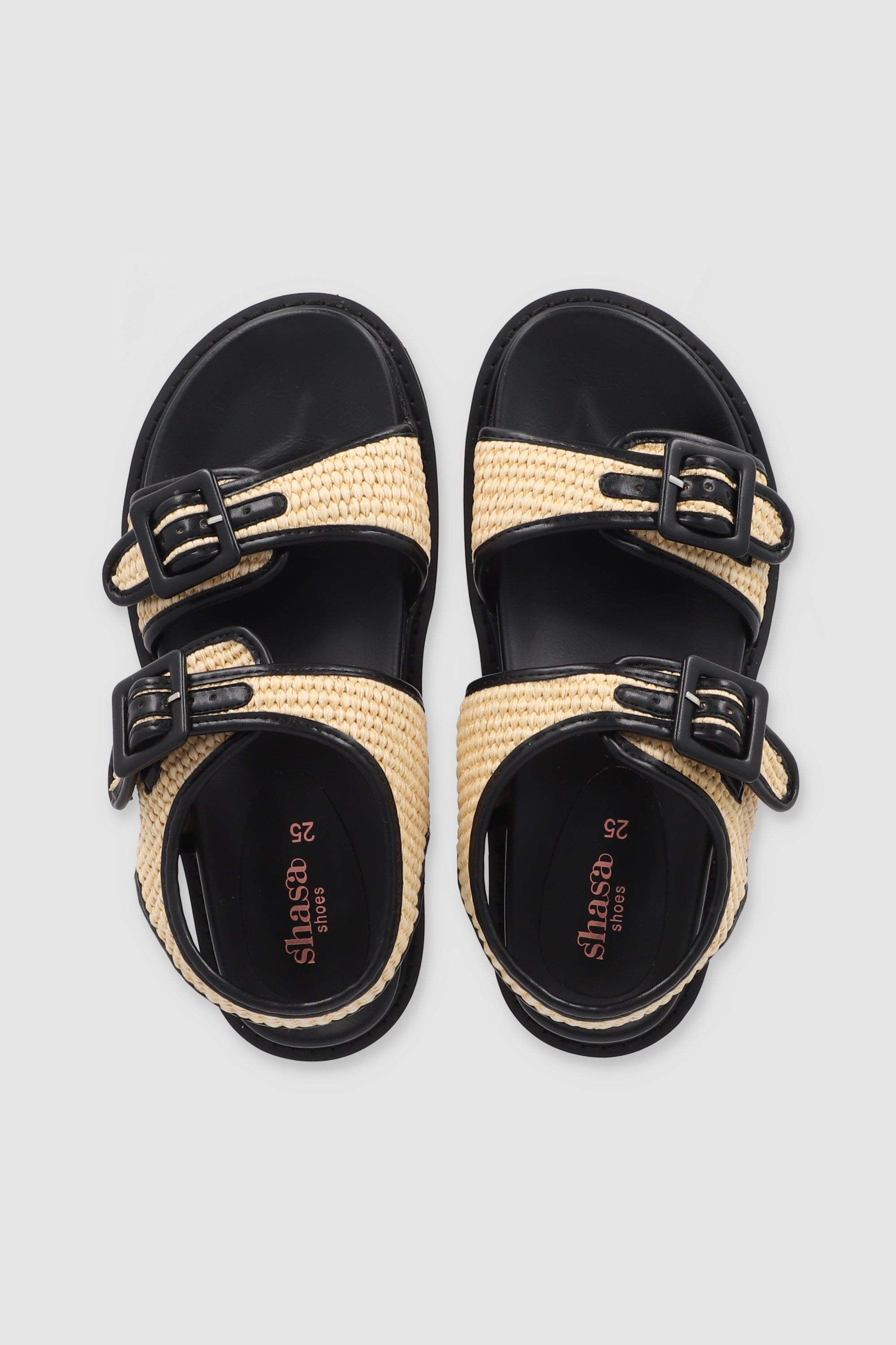 Sandalia dos tiras tejido detalle borde NEGRO