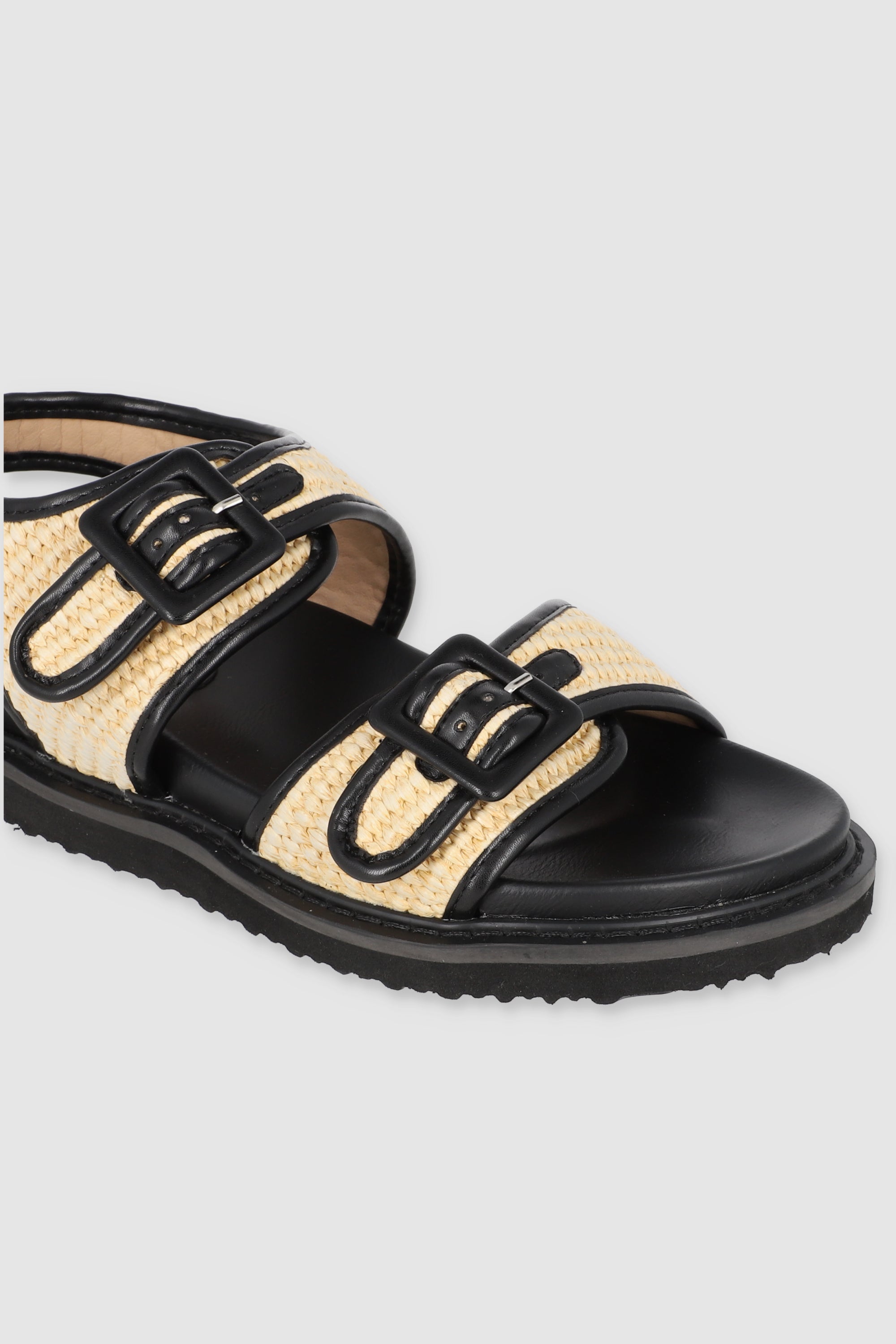 Sandalia dos tiras tejido detalle borde NEGRO