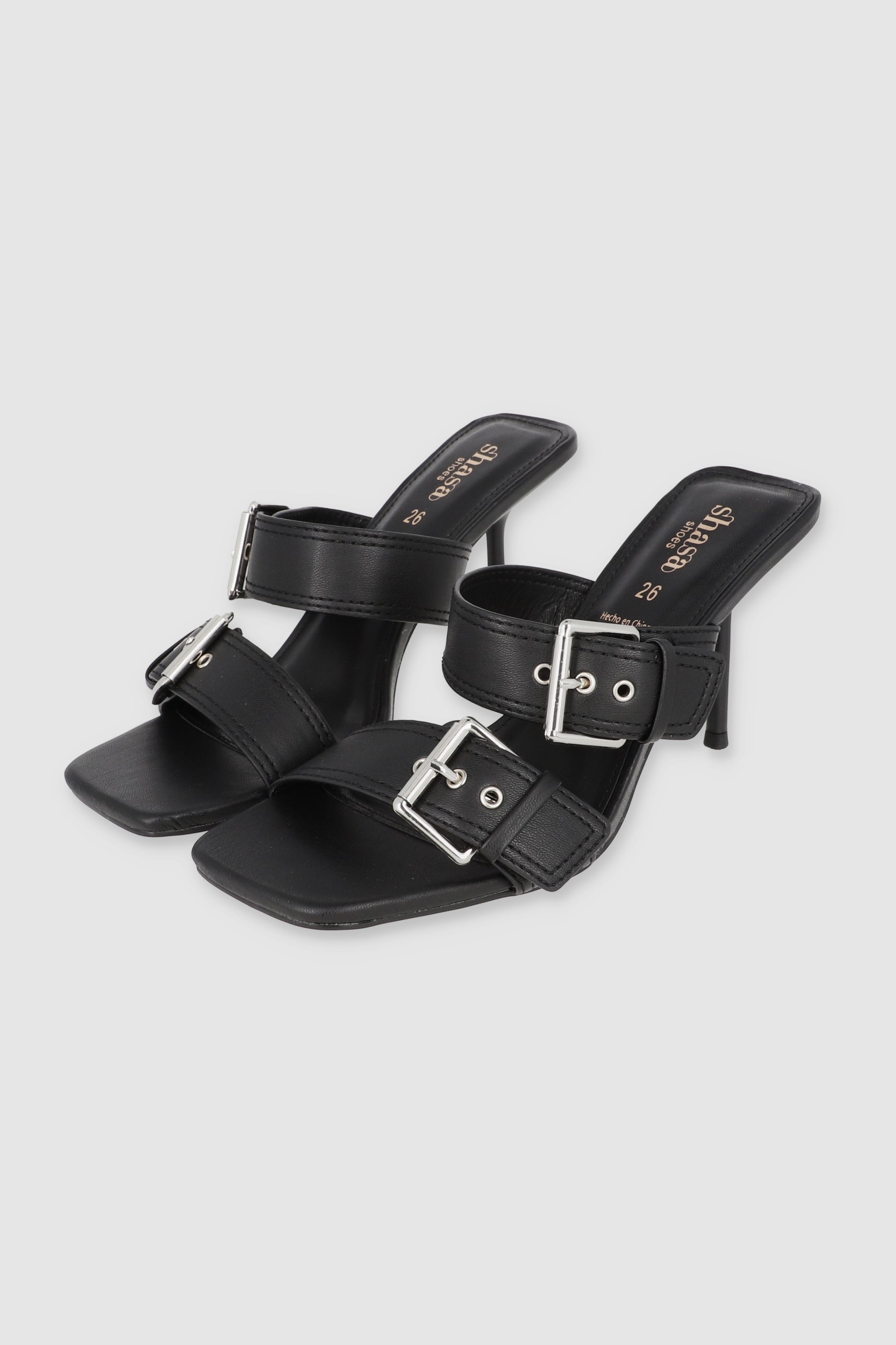 Wide straps mule two buckles BLACK
