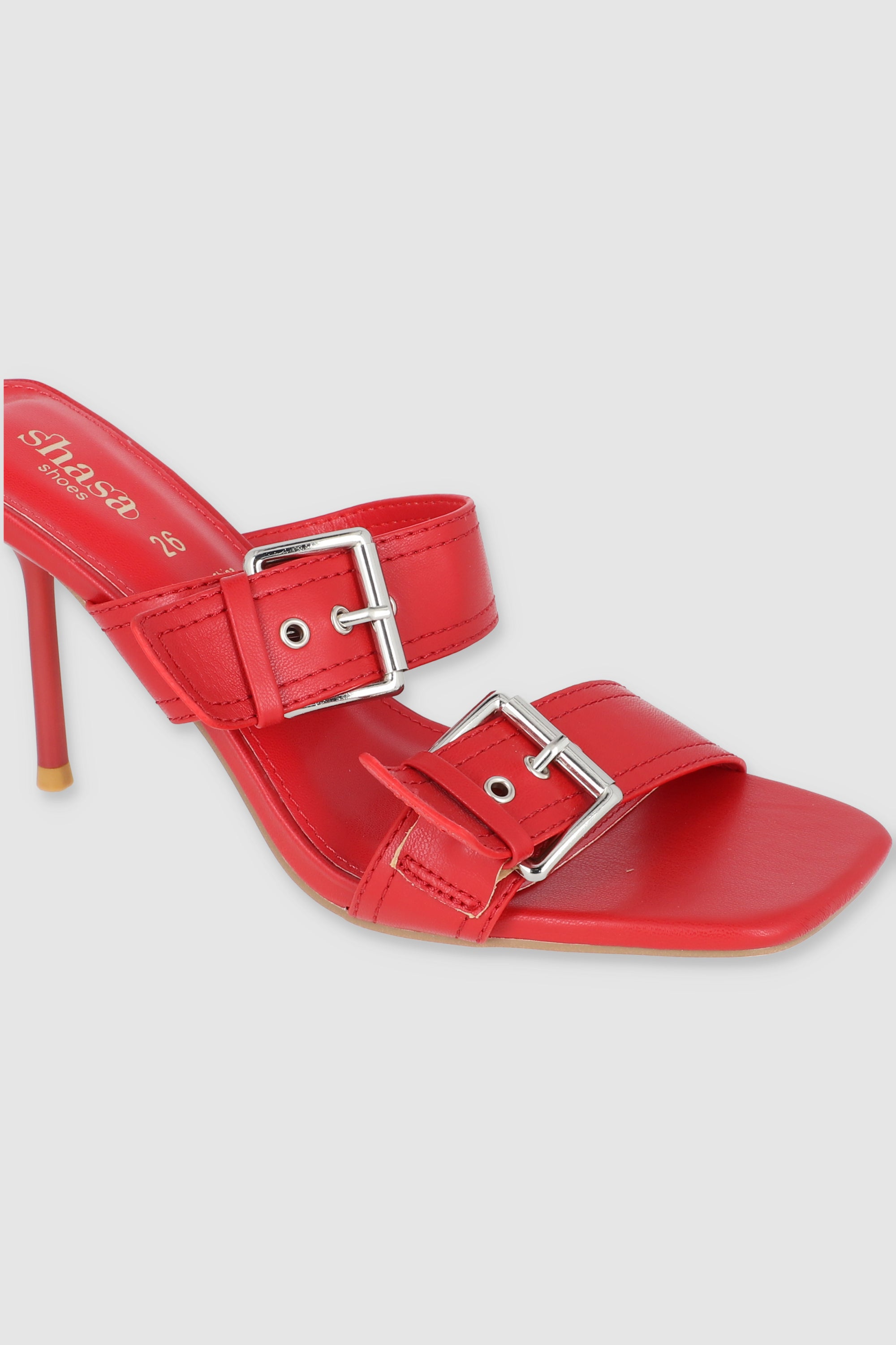 Wide straps mule two buckles RED