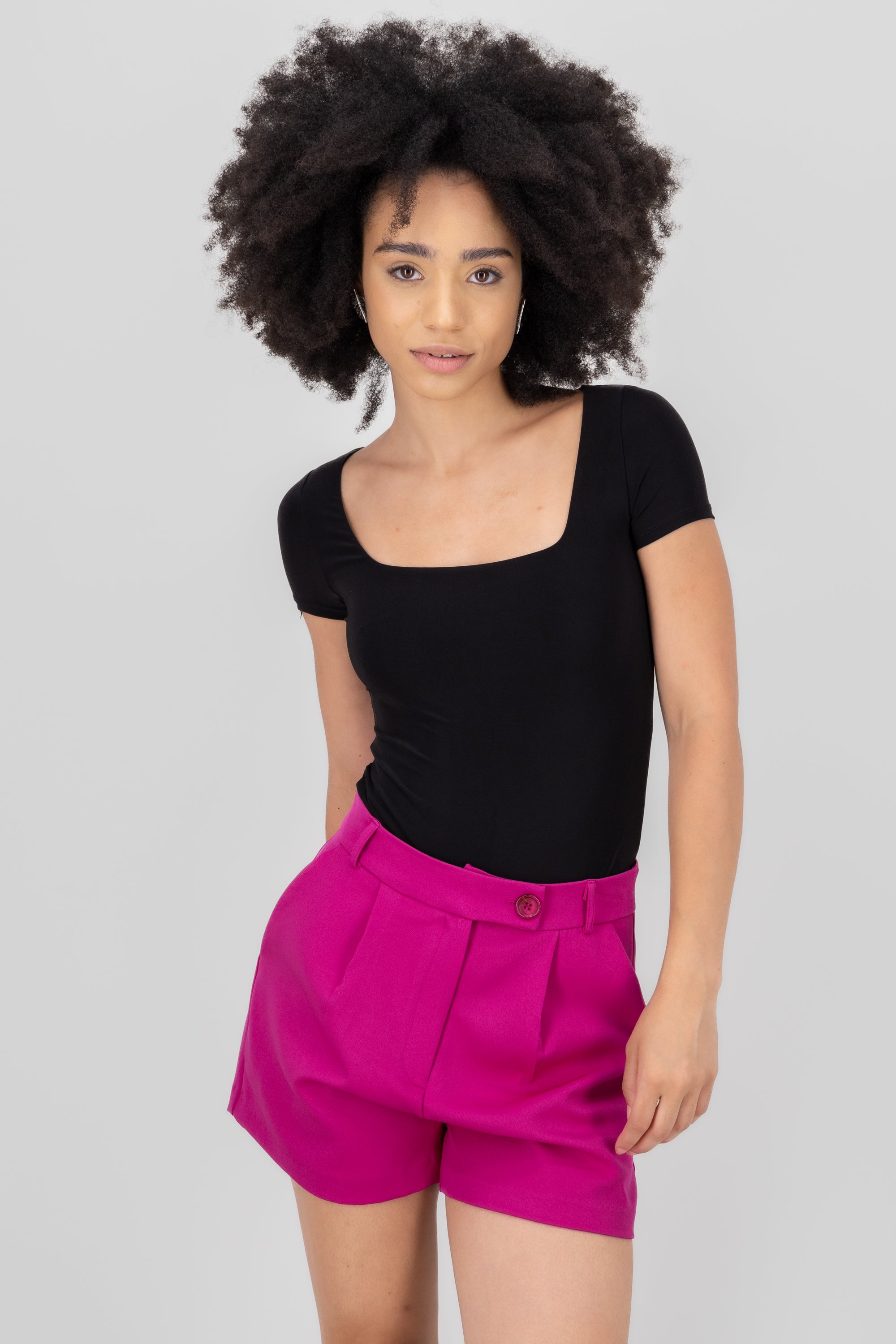 Body escote cuadrado doble tela NEGRO