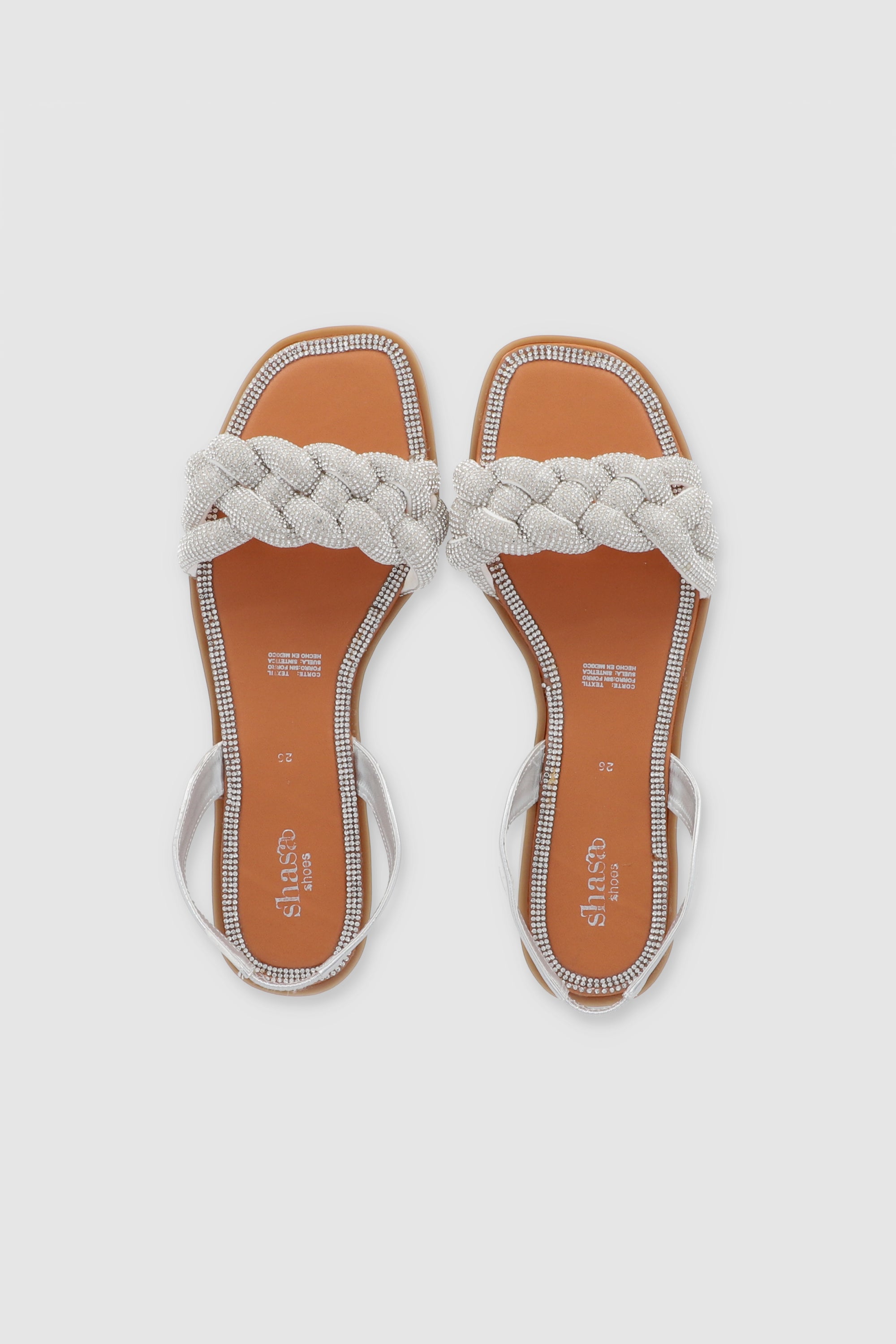 Sandalia slingback trenza brillos PLATA