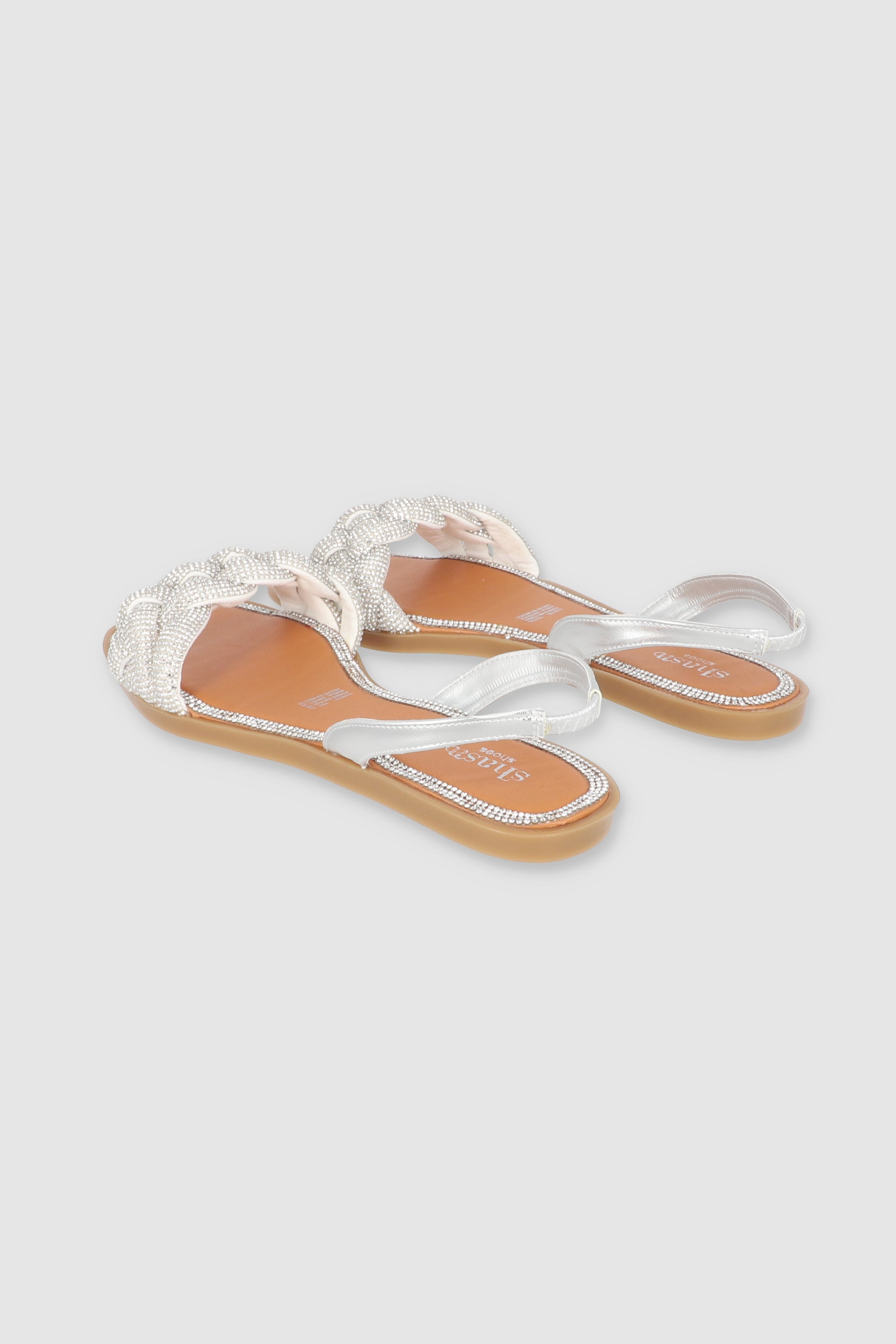 Sandalia slingback trenza brillos PLATA