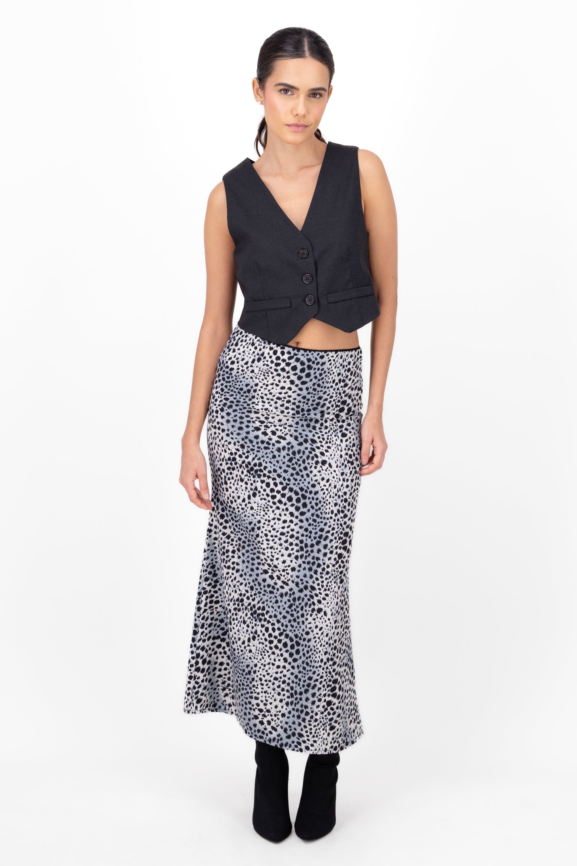 Falda maxi estampado animal print satin Hypsters BLANCO COMBO