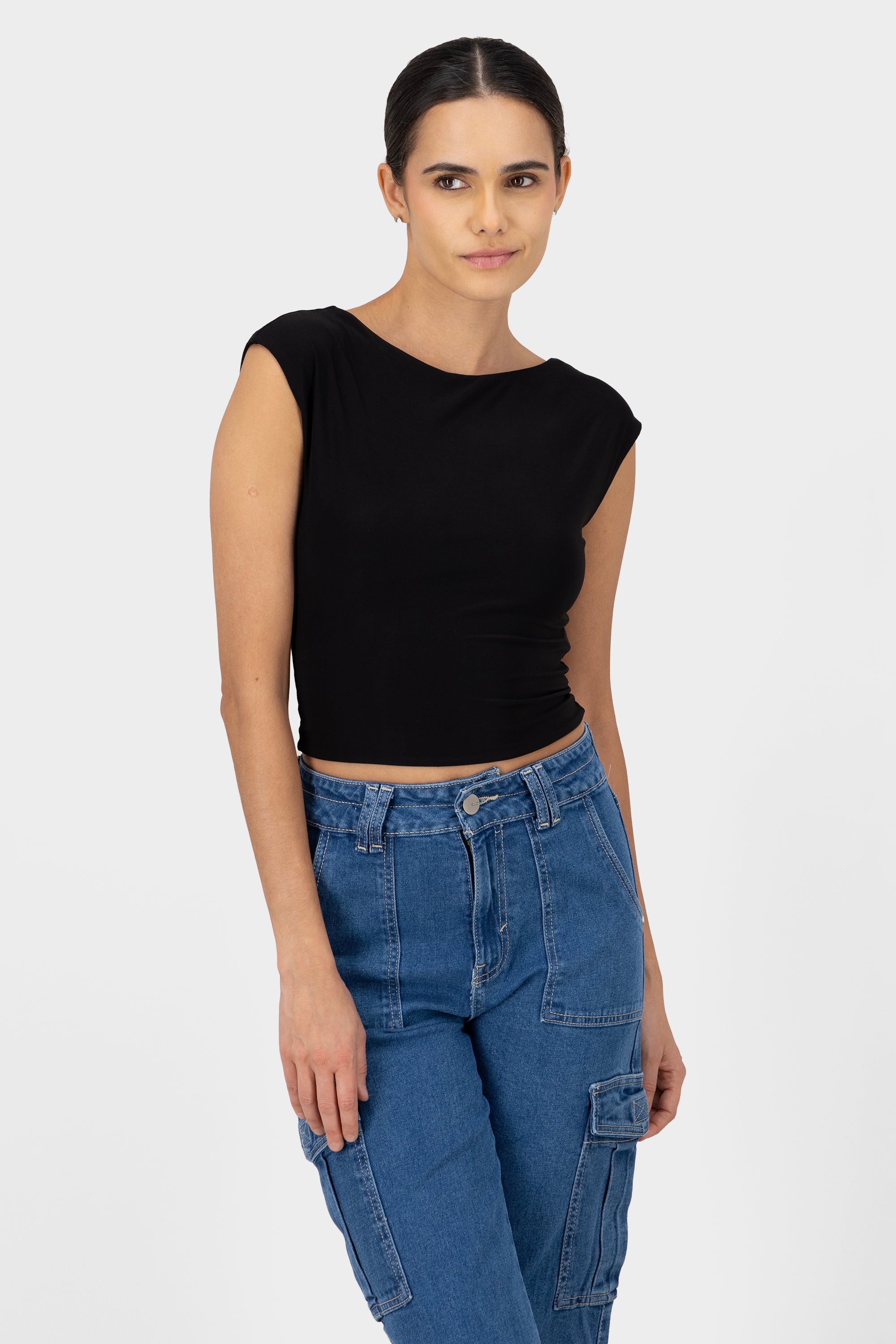 Top espalda descubierta doble tela NEGRO