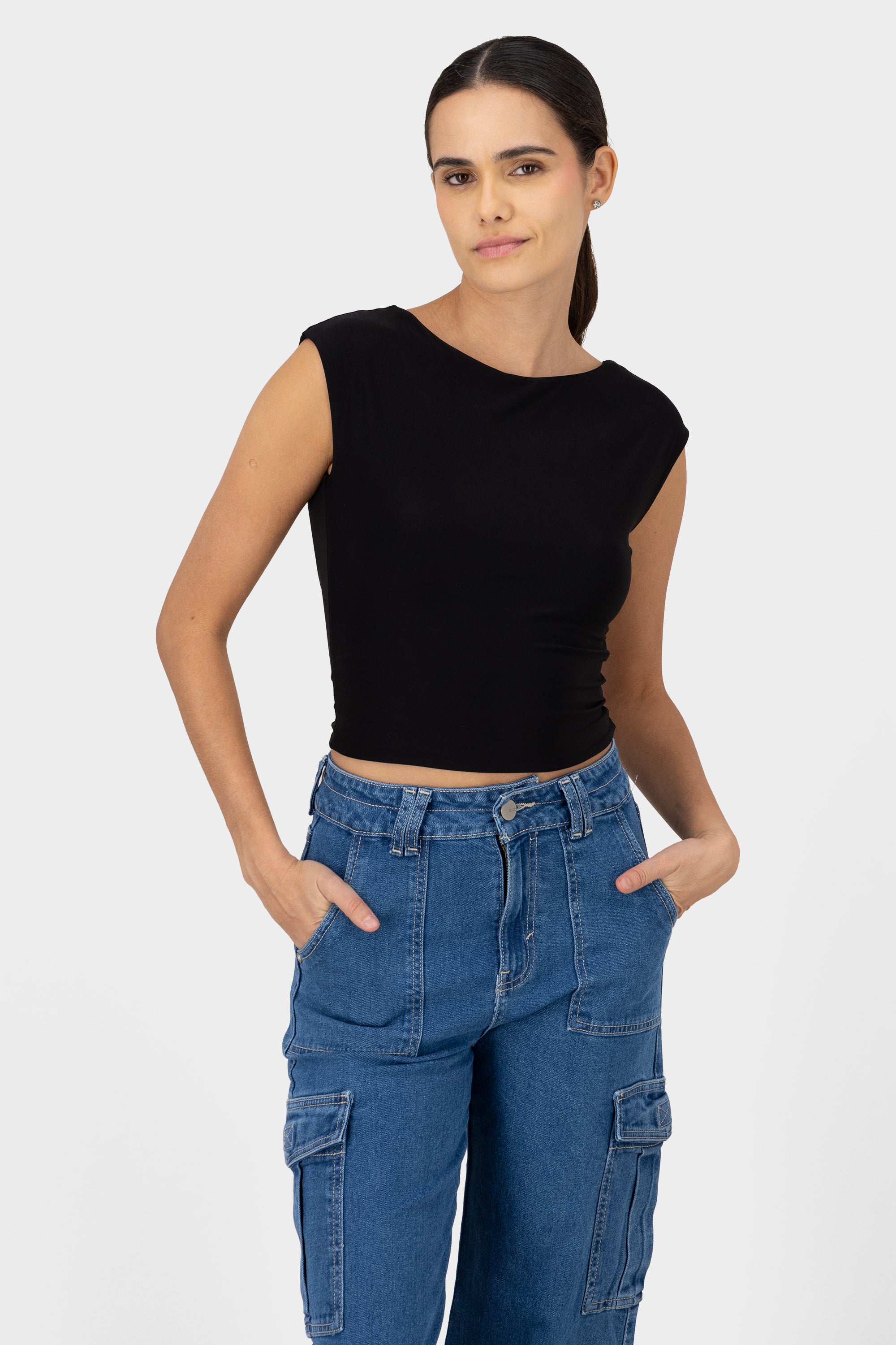 Top espalda descubierta doble tela NEGRO