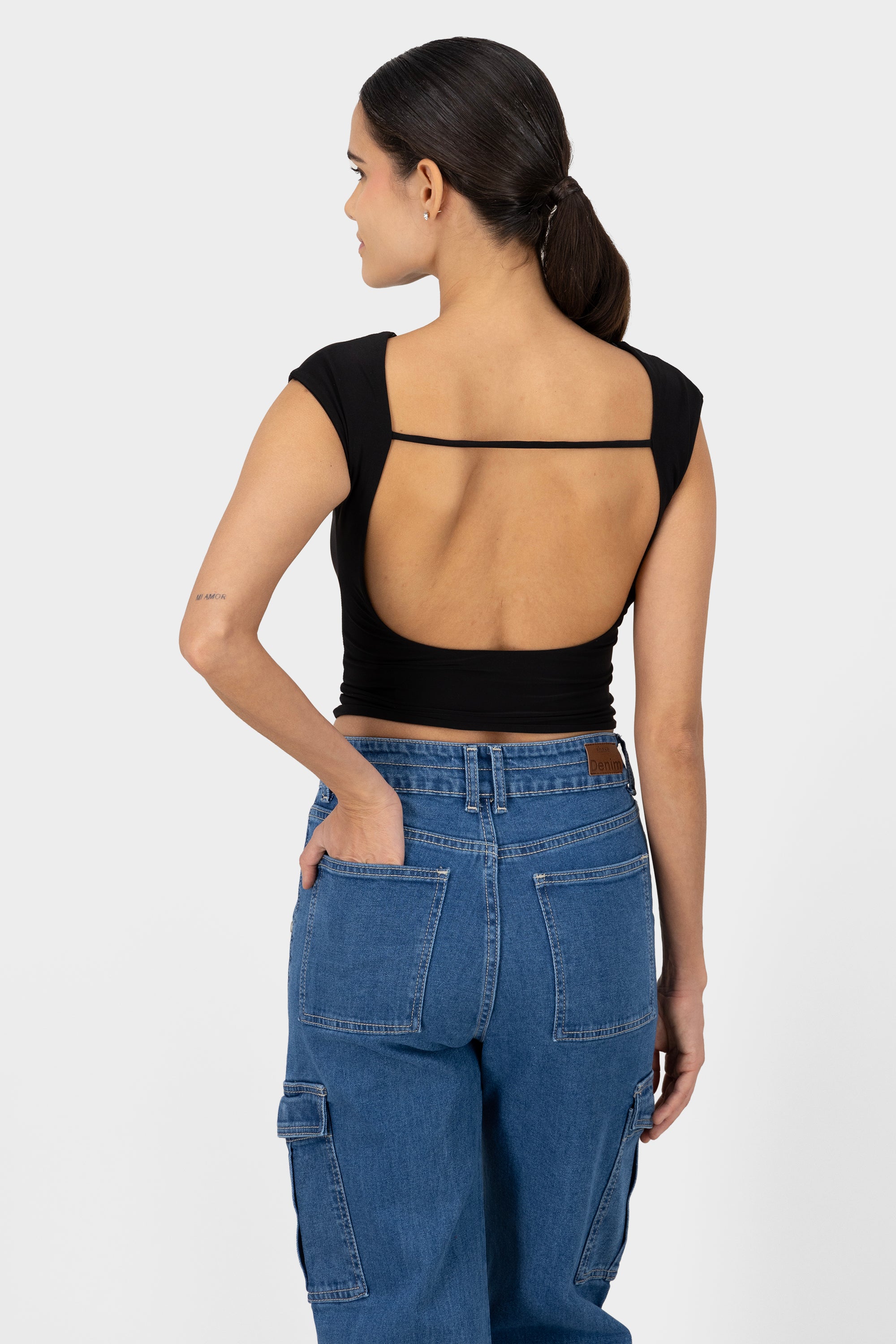 Top espalda descubierta doble tela NEGRO