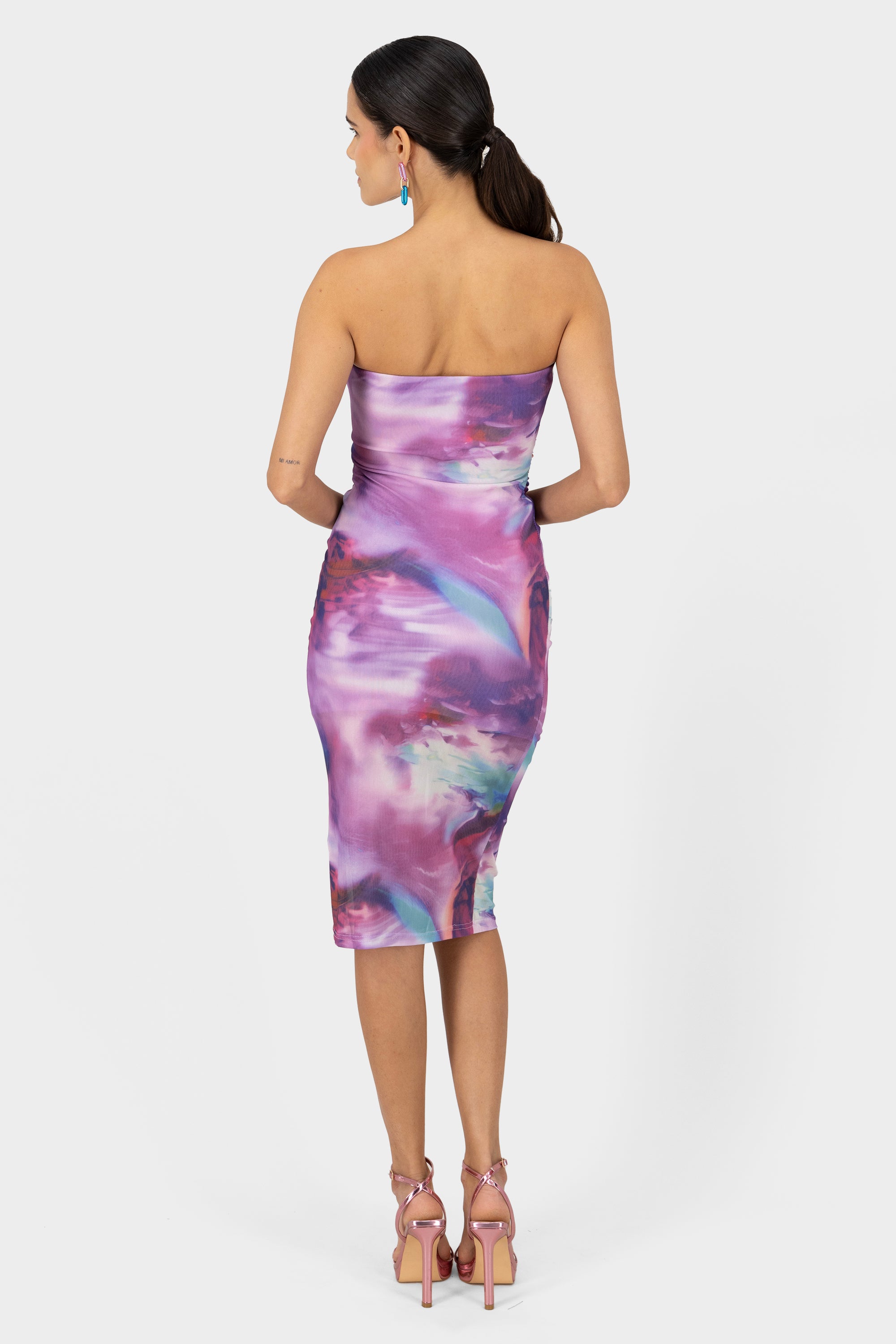 Vestido midi mesh estampado MORADO COMBO