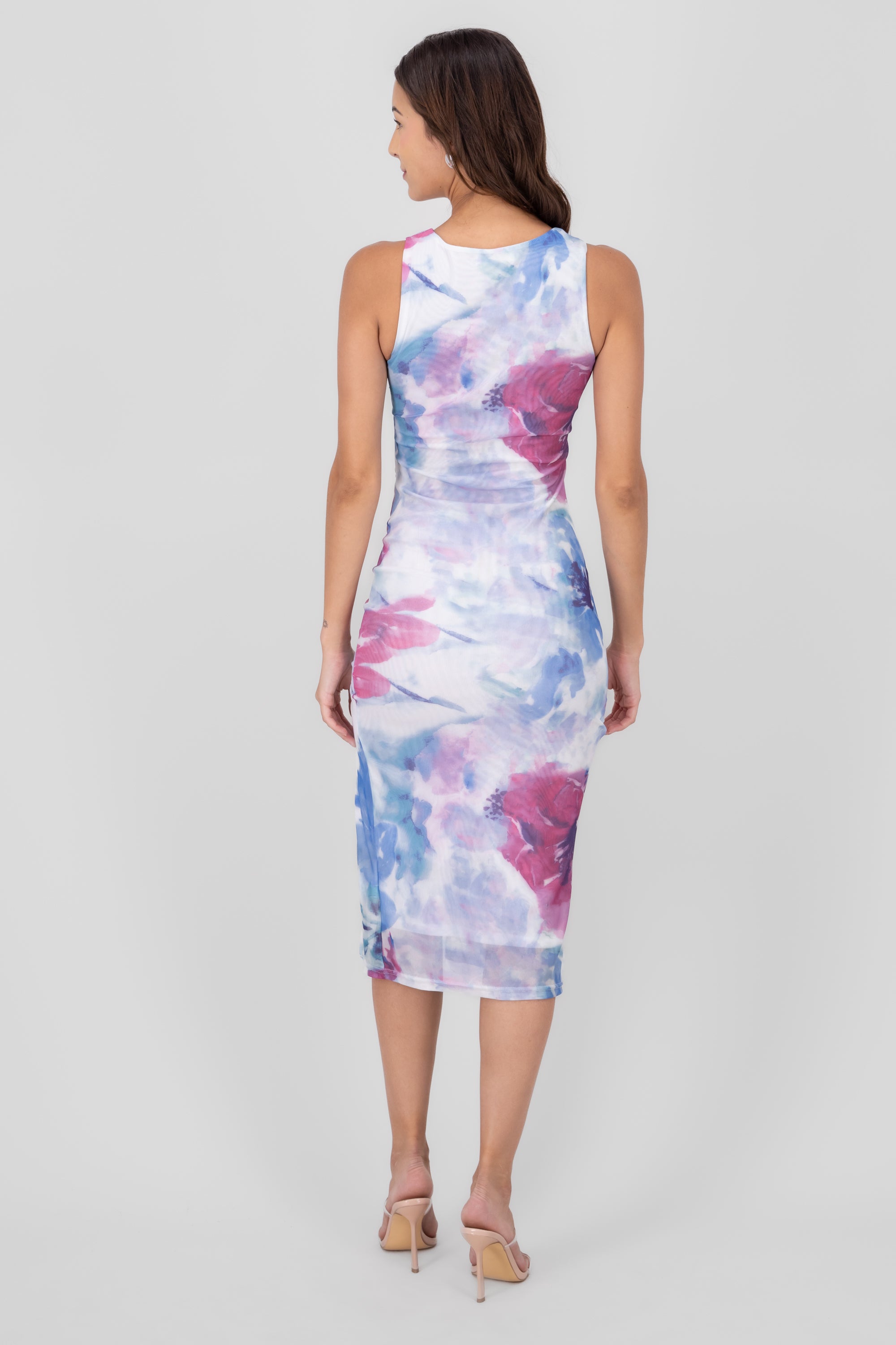 Vestido maxi flores detalle plisado MORADO