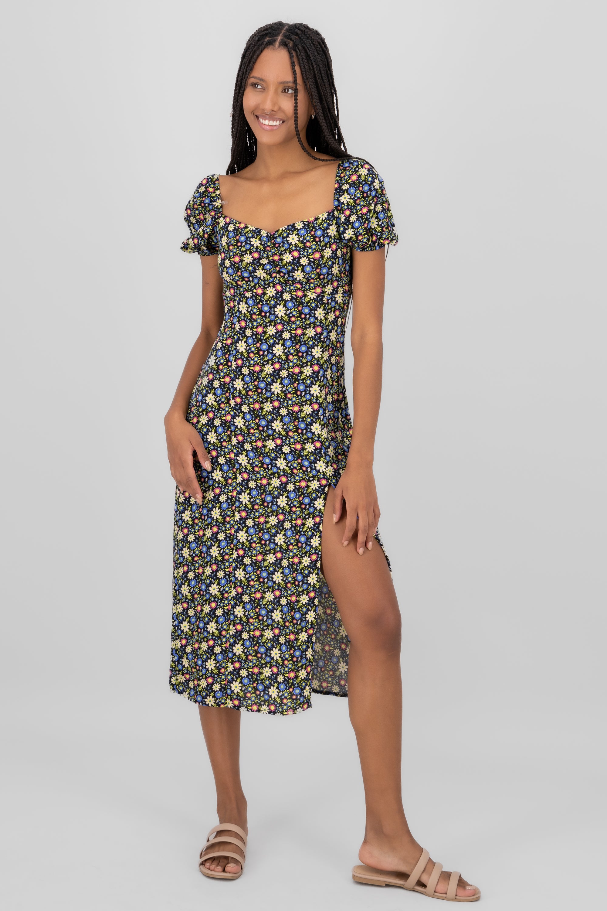 Vestido estampado flores NEGRO COMBO