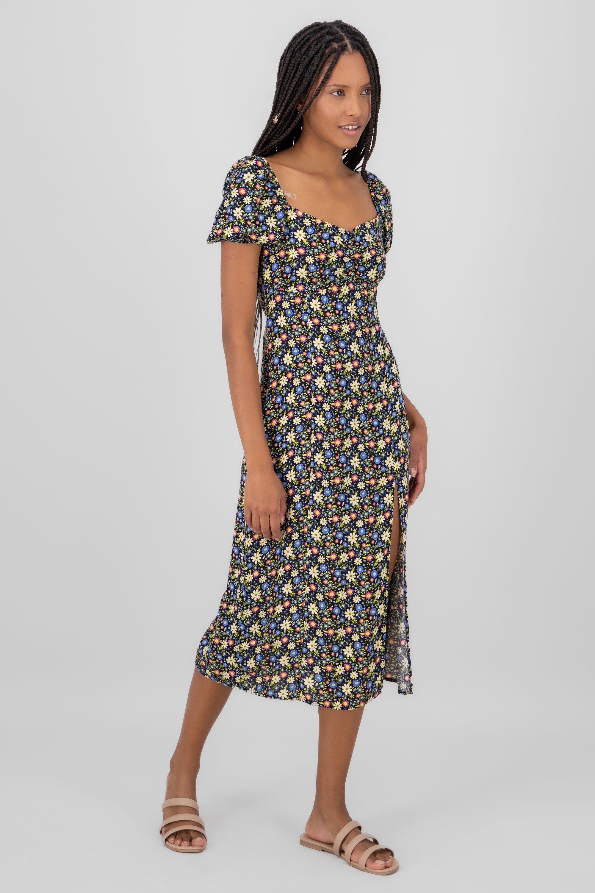 Vestido estampado flores NEGRO COMBO