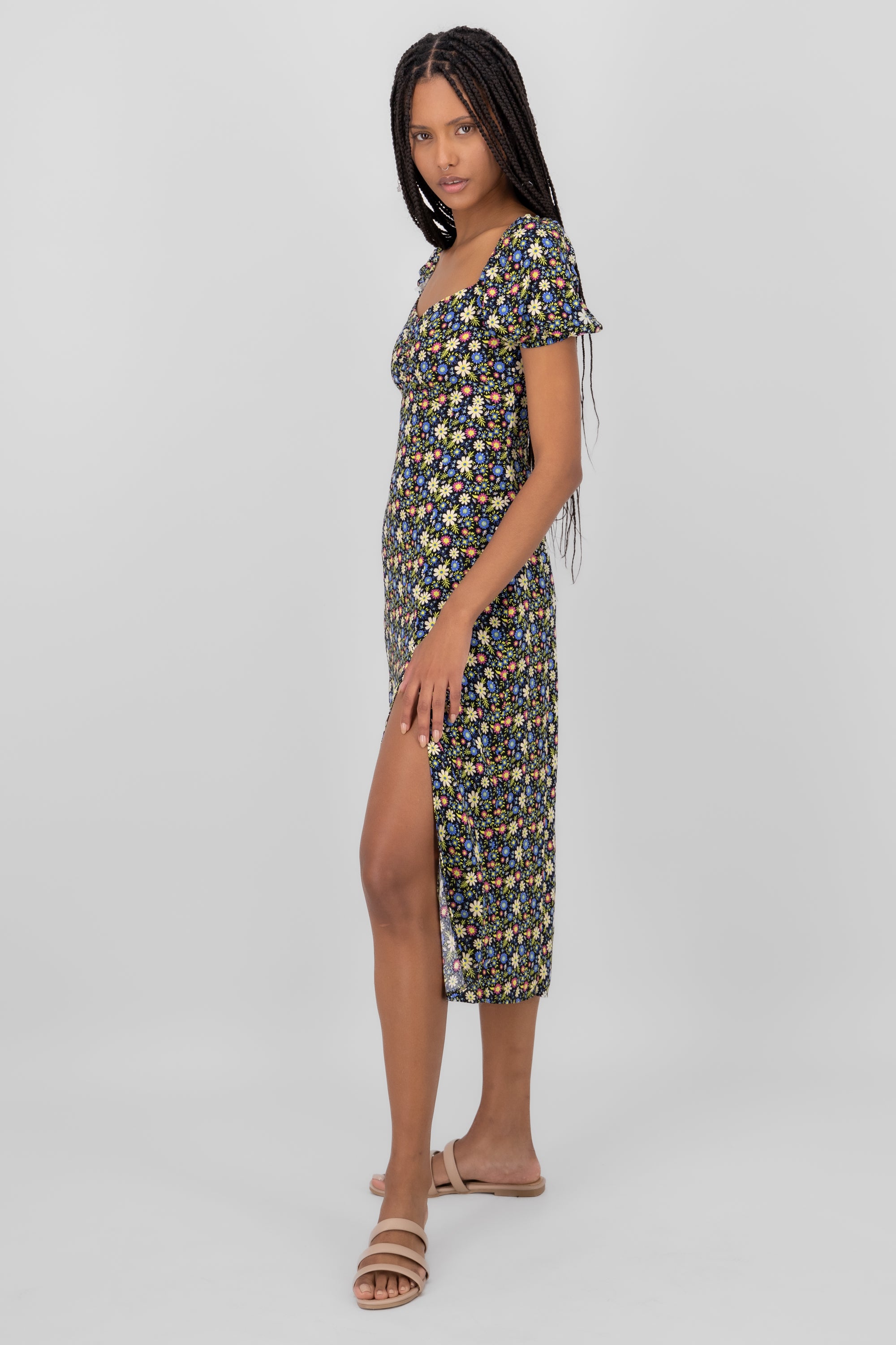 Vestido estampado flores NEGRO COMBO