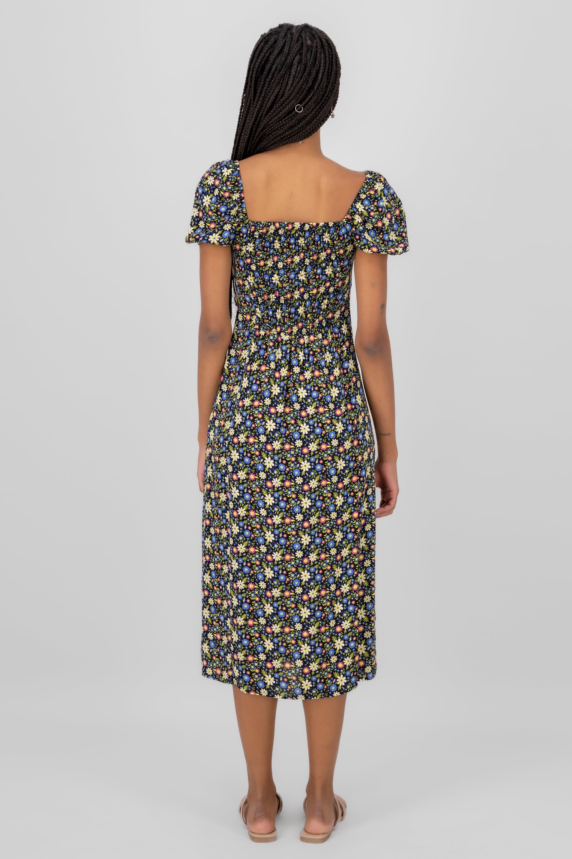 Vestido estampado flores NEGRO COMBO