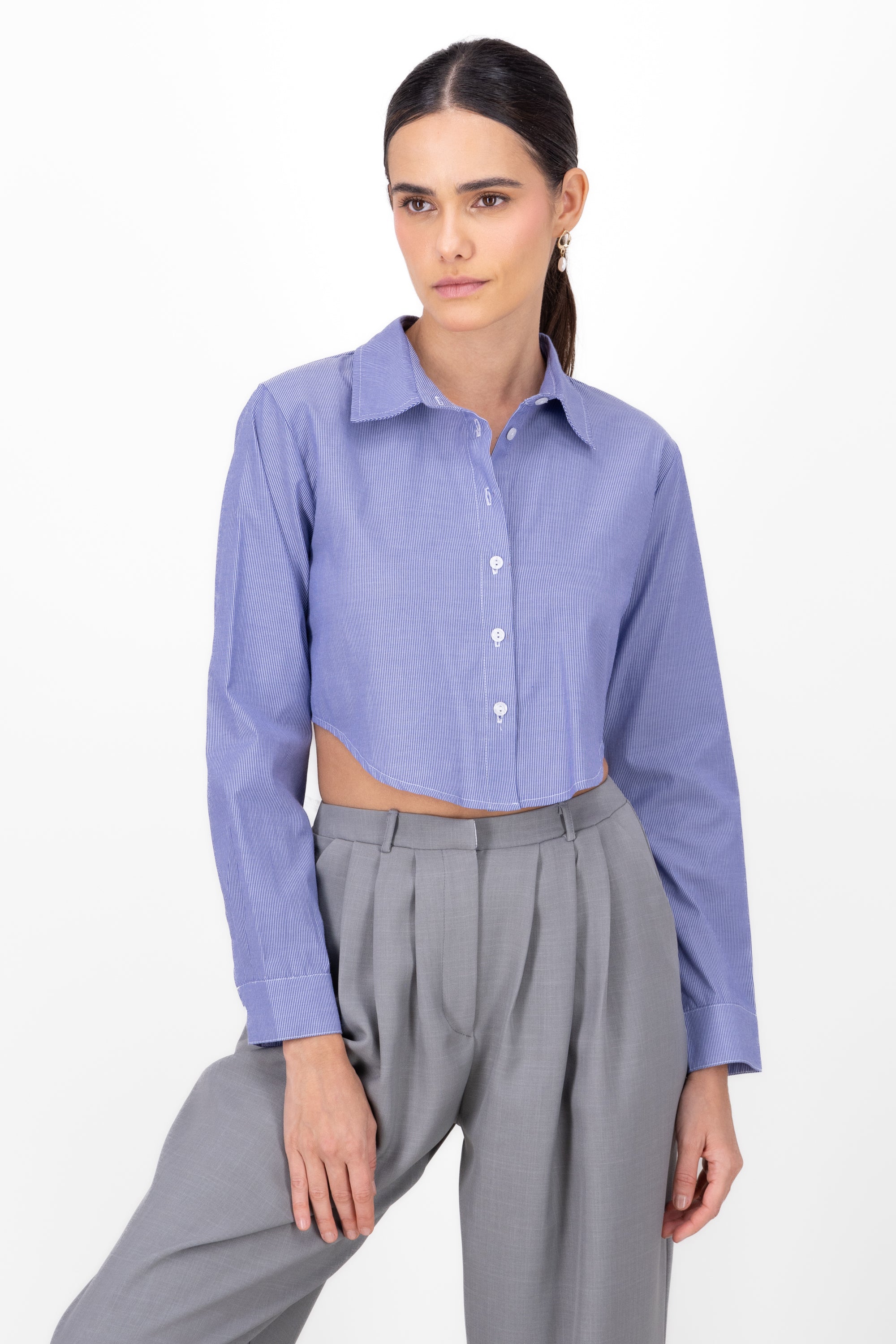 Camisa crop rayas det contraste AZUL COMBO