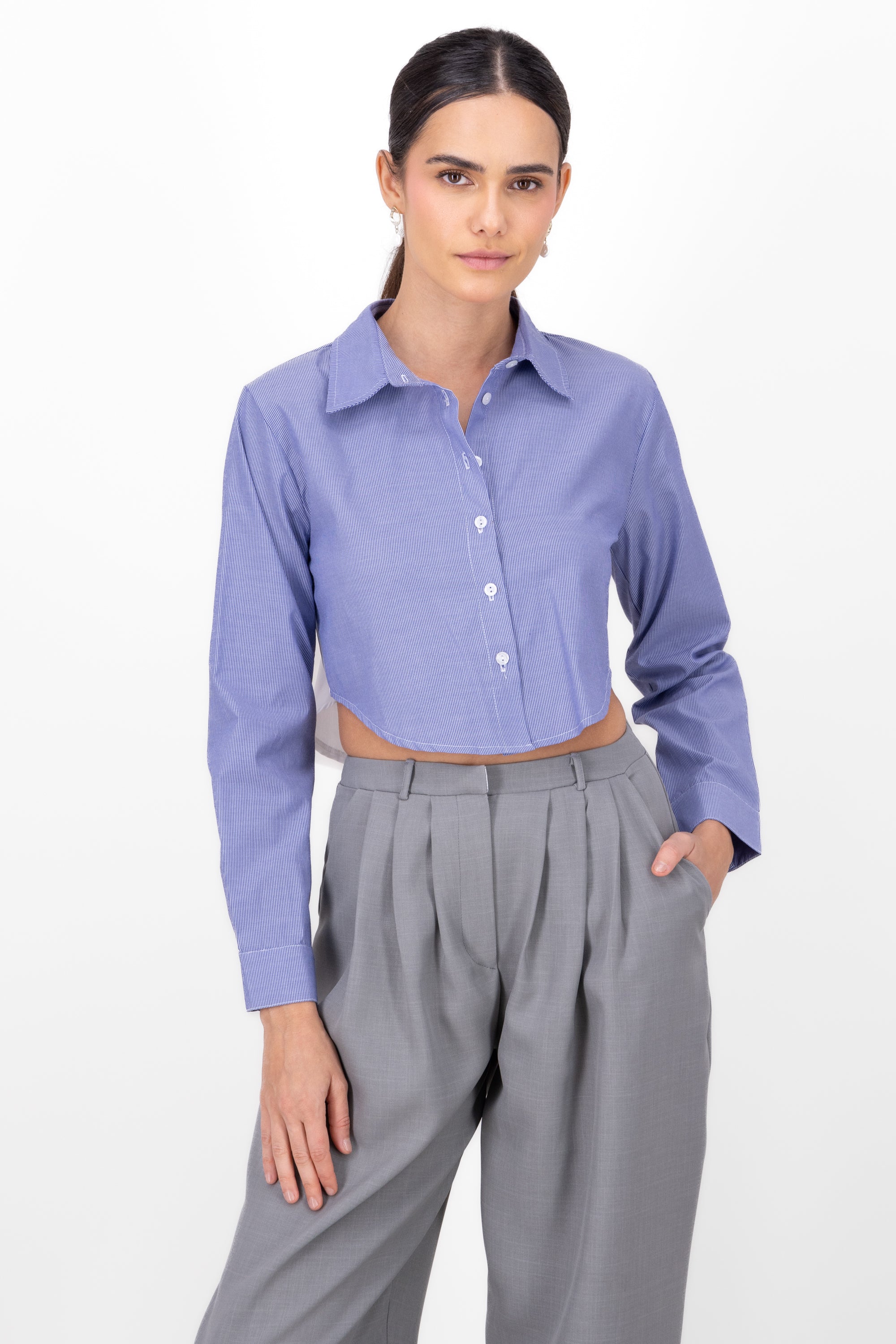 Camisa crop rayas det contraste AZUL COMBO