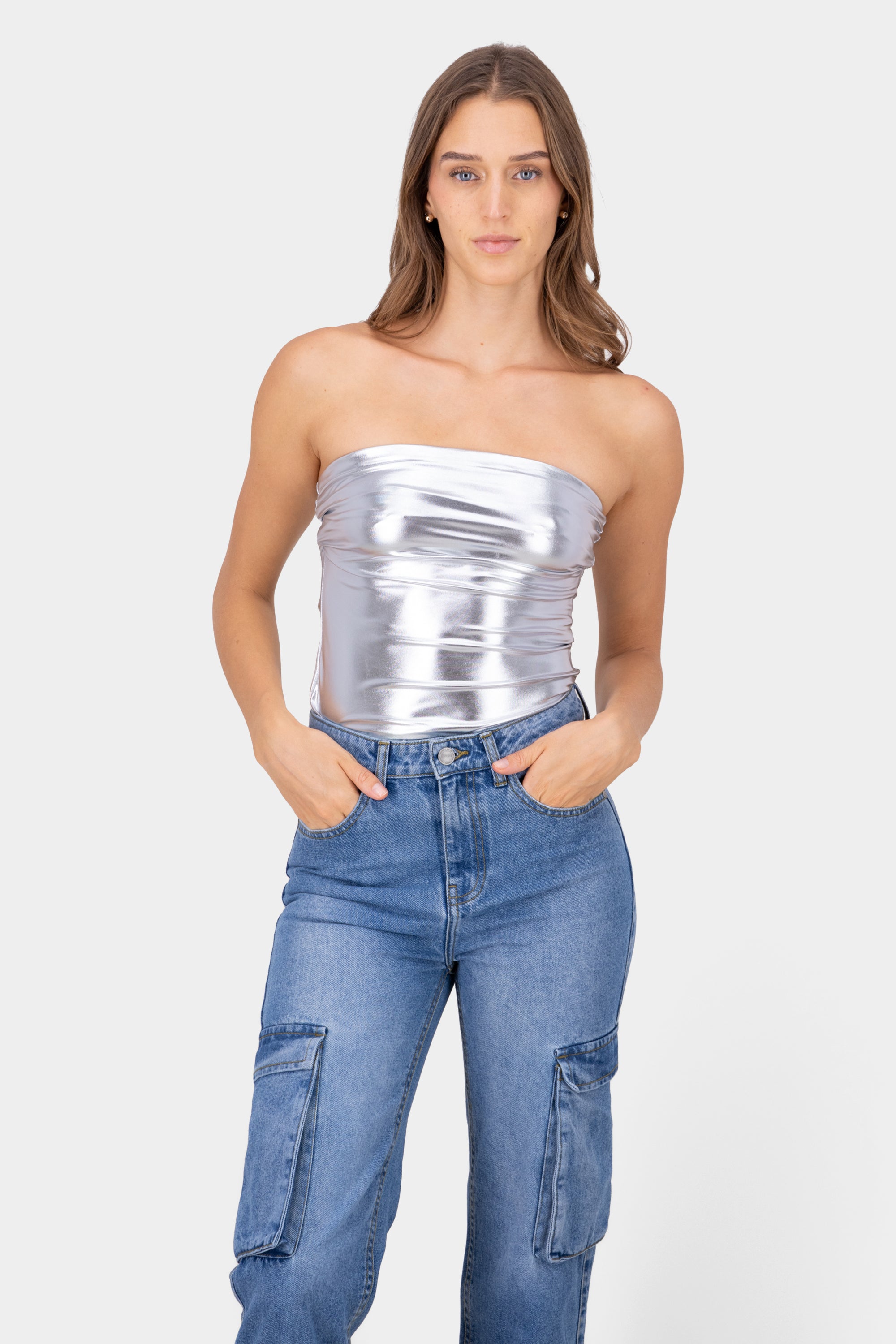 Bodysuit Strapless Metalic SILVER