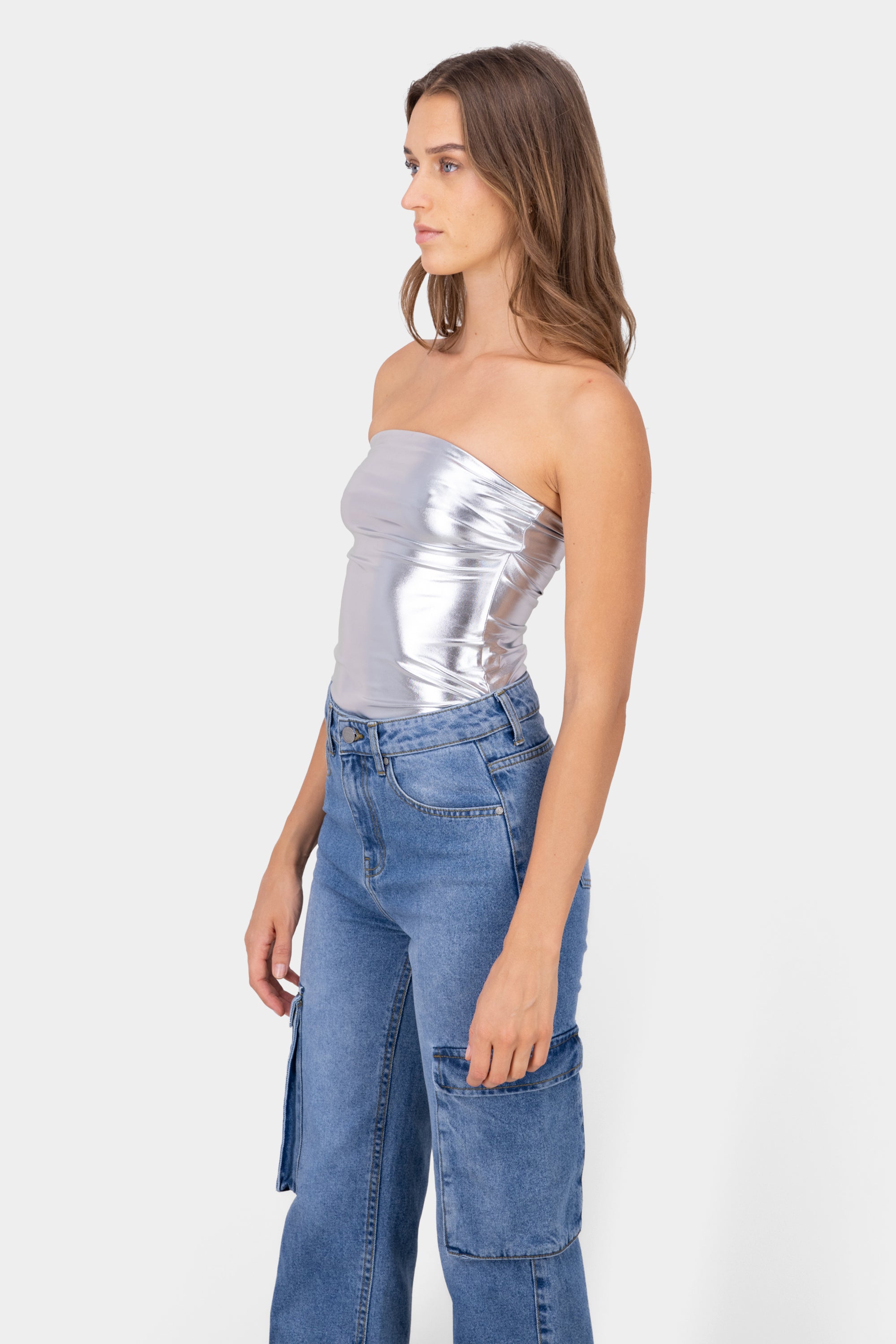 Bodysuit Strapless Metalic SILVER