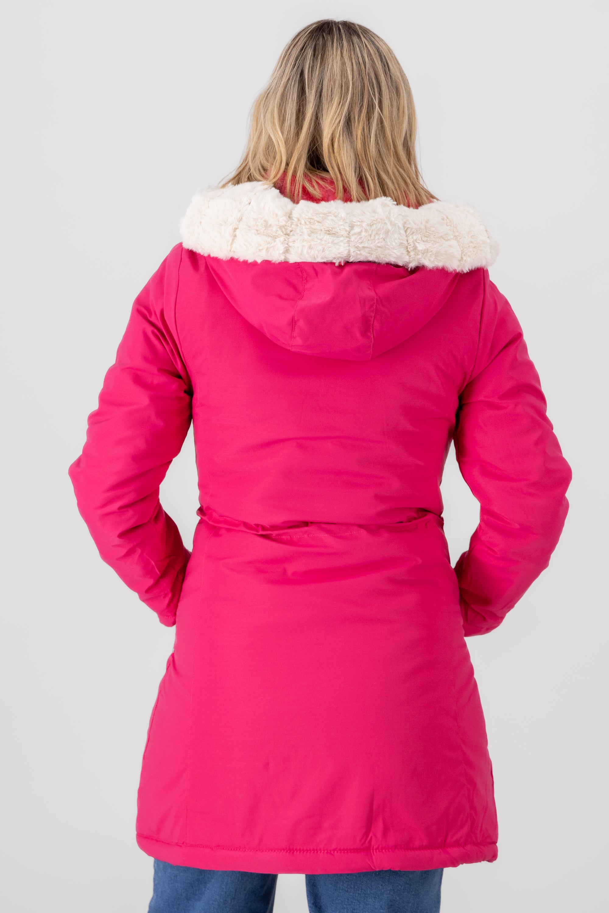 Chamarra puffer larga peluche ROSA