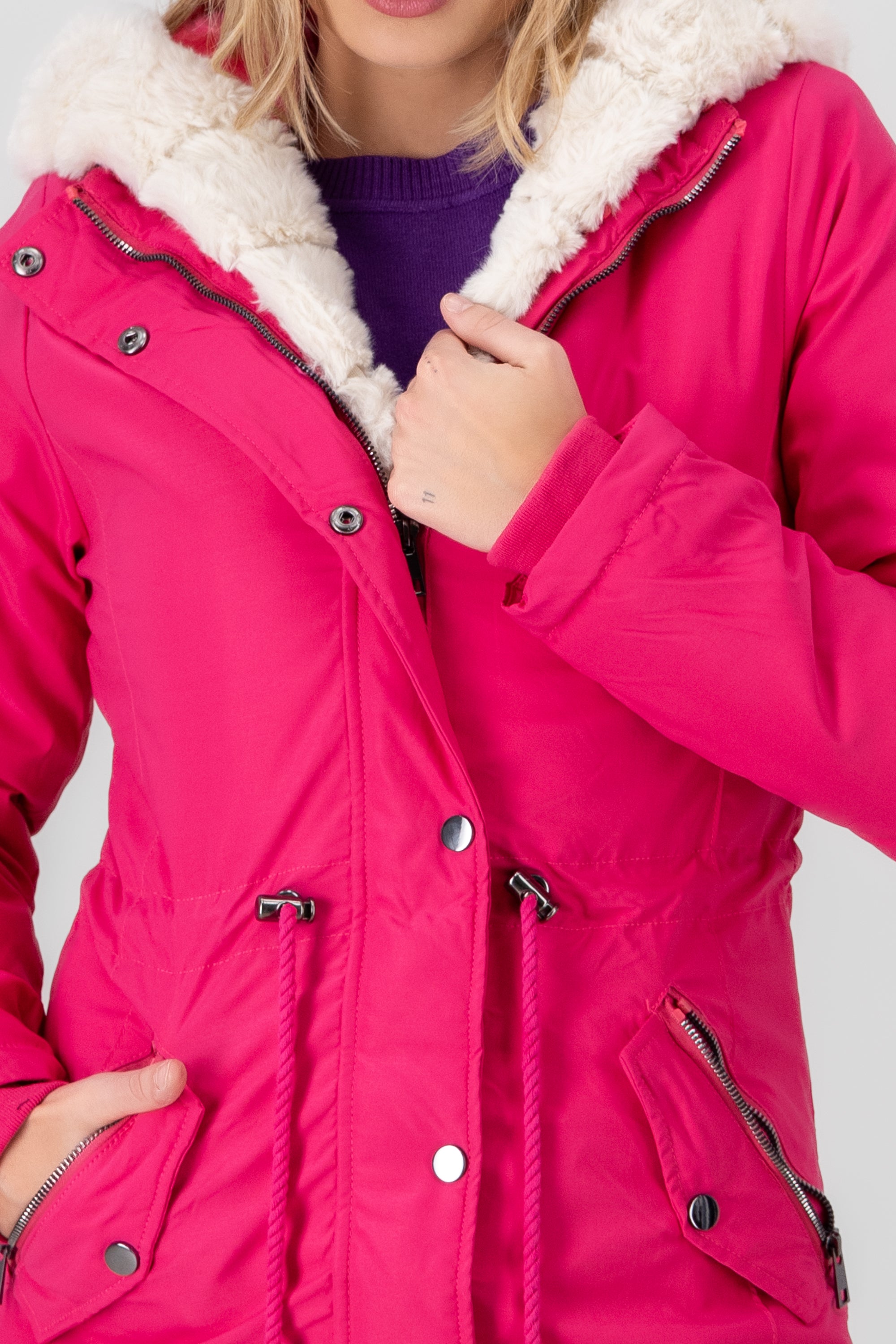 Chamarra puffer larga peluche ROSA
