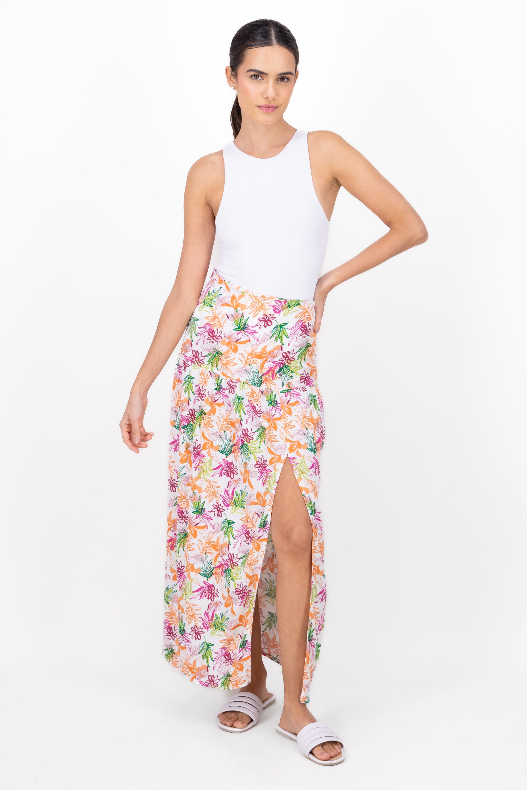 Falda maxi estampado tropical BLANCO COMBO